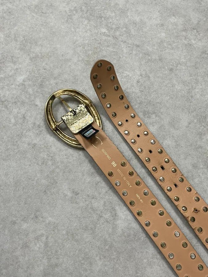 Roberto Cavalli 2000s Cavalli Golden Crocodile Effect Leather Belt Size ONE SIZE - 6 Thumbnail