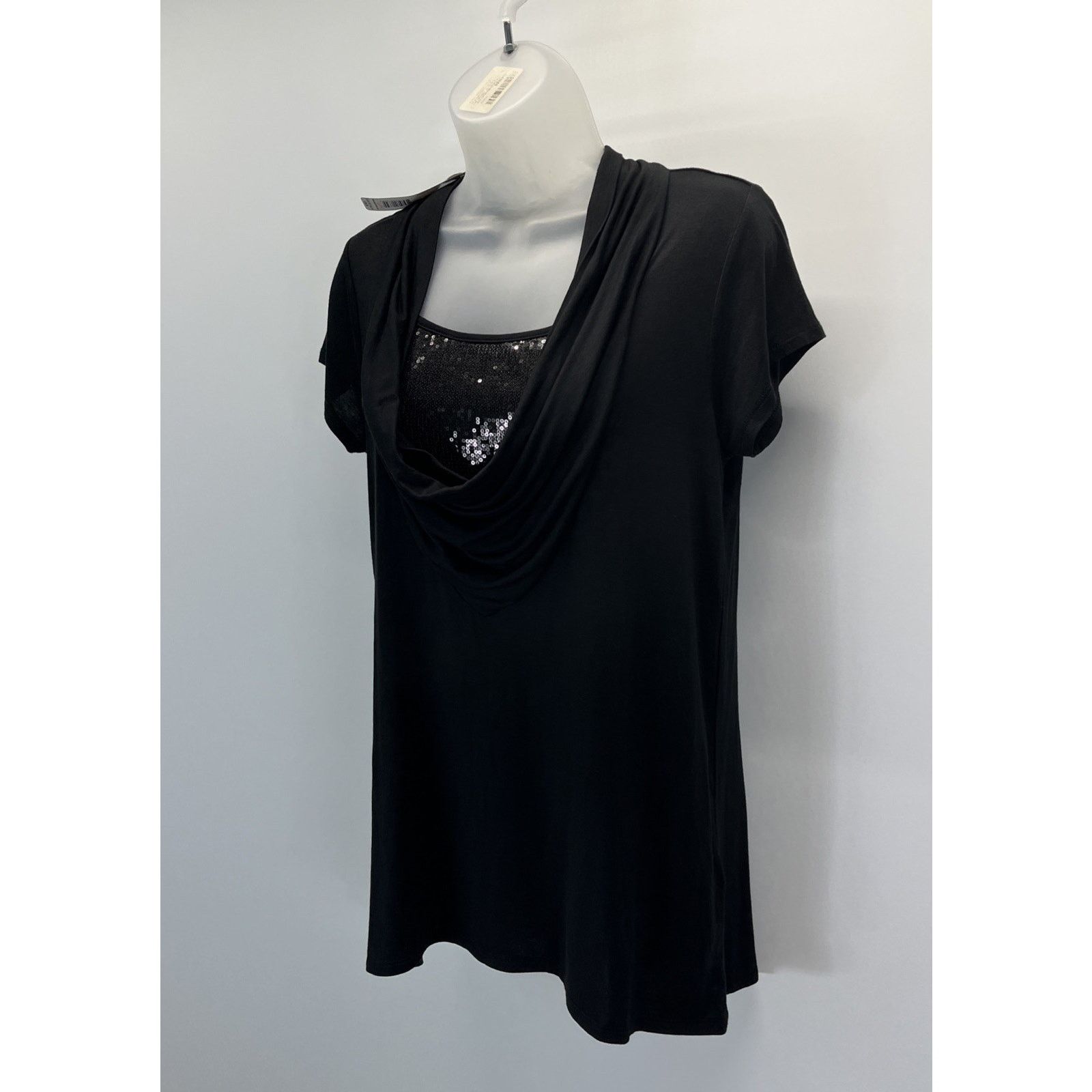 Other NWT August Silk Top Black Sequin Round Neck Short Sleeve Size S / US 4 / IT 40 - 2 Thumbnail