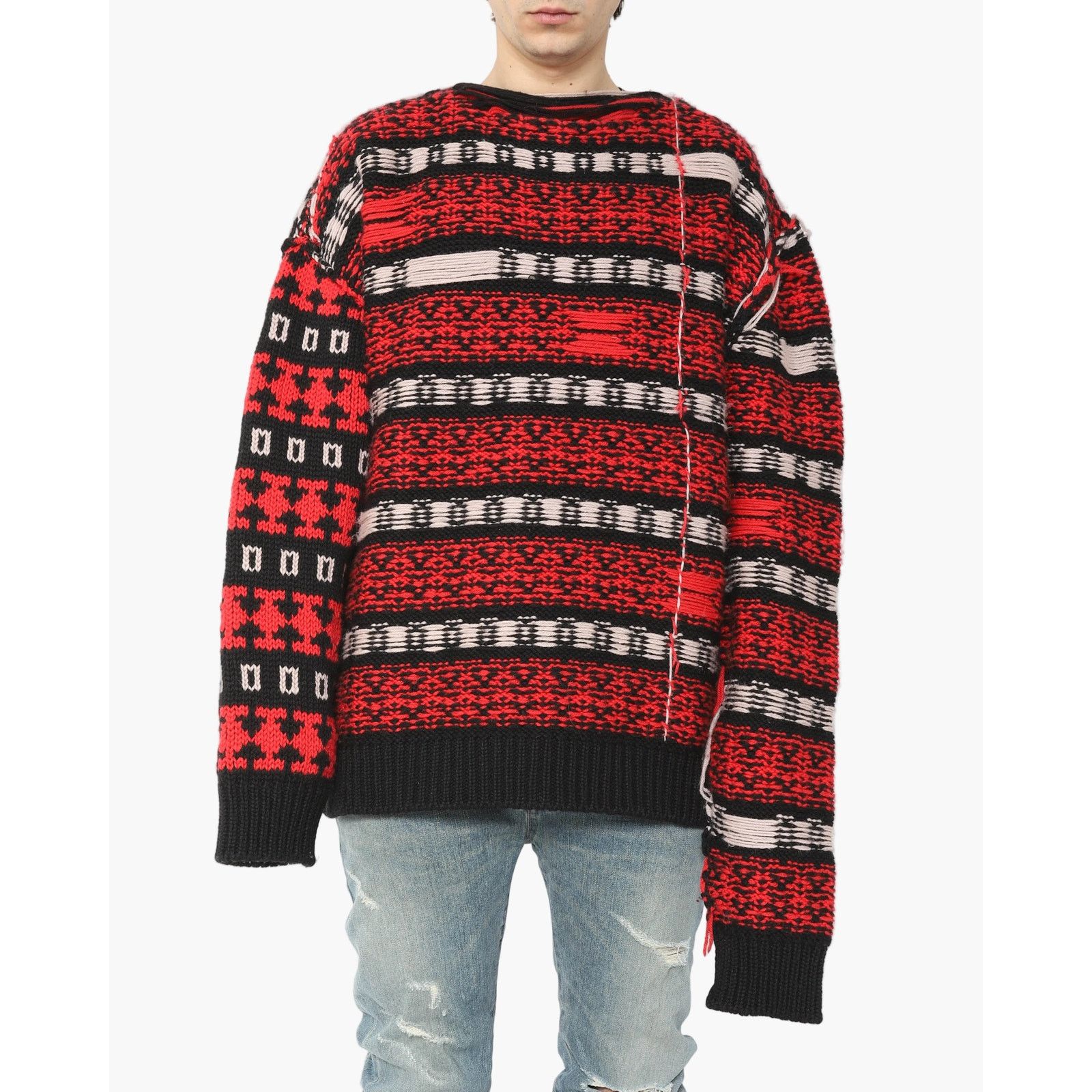 Calvin Klein 205W39NYC FW18 Asymetrical Inside Out Knit in Black & Red Wool Size US S / EU 44-46 / 1 - 1 Thumbnail
