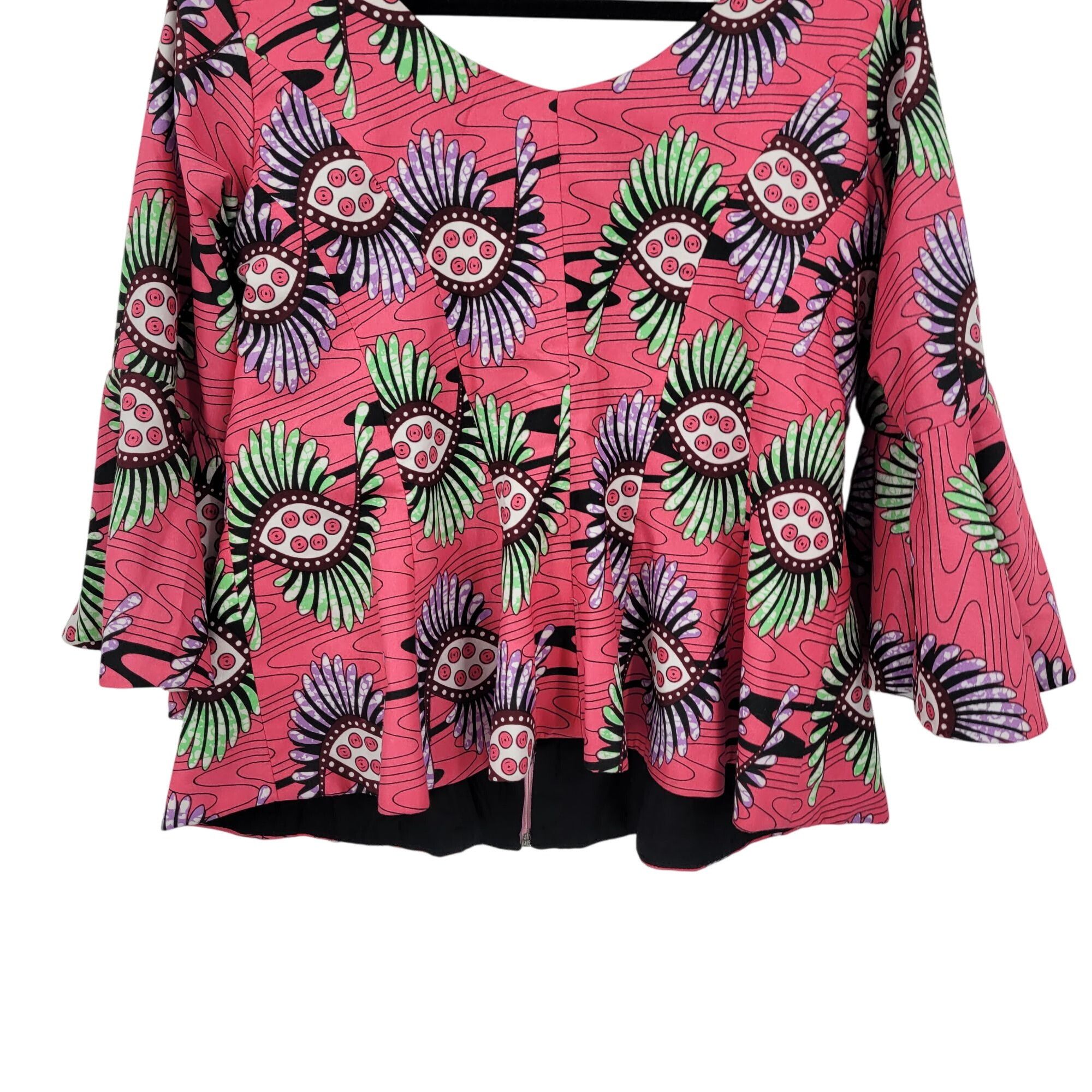 Handmade Handmade African Print Bell Sleeve Top Blazer Sz M Beaded Co Size M / US 6-8 / IT 42-44 - 9 Thumbnail