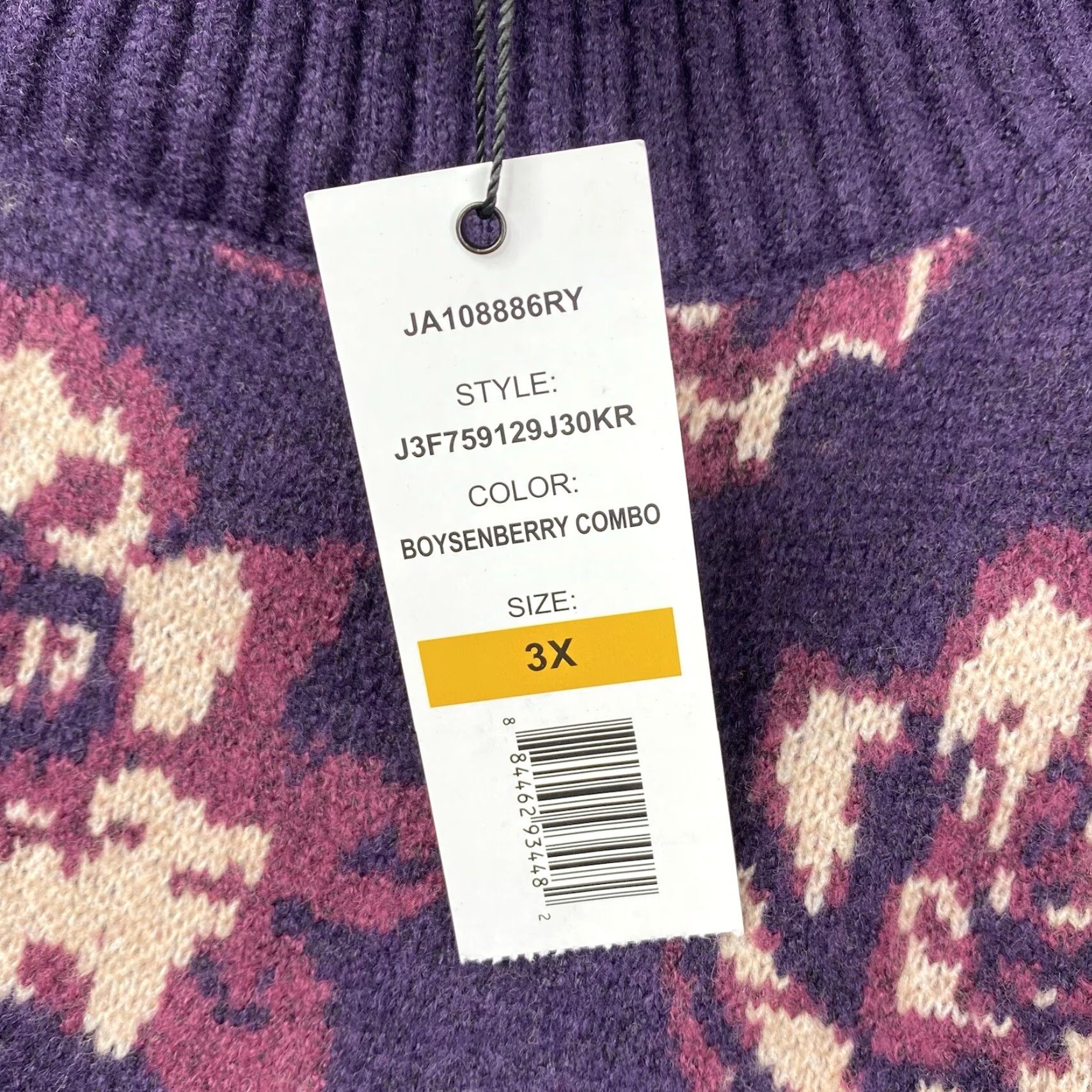 Vintage Joseph A Sweater Women's 2X Purple Floral Mock Neck Pullover Knit NWT Size XXL / US 16-18 / IT 52-54 - 4 Thumbnail