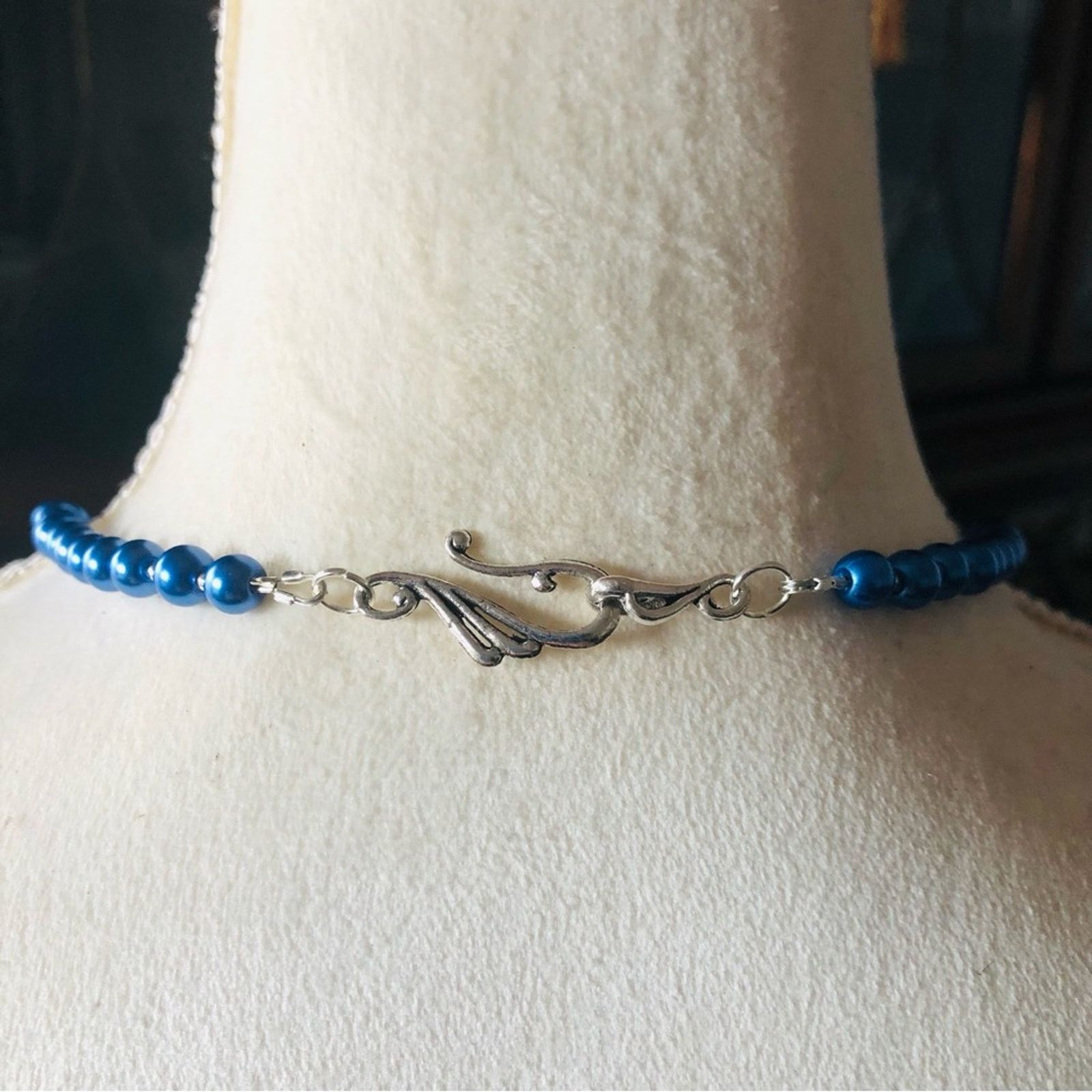 Handmade Handcrafted repurpose blue geometric glass Pearl necklace Size ONE SIZE - 7 Thumbnail