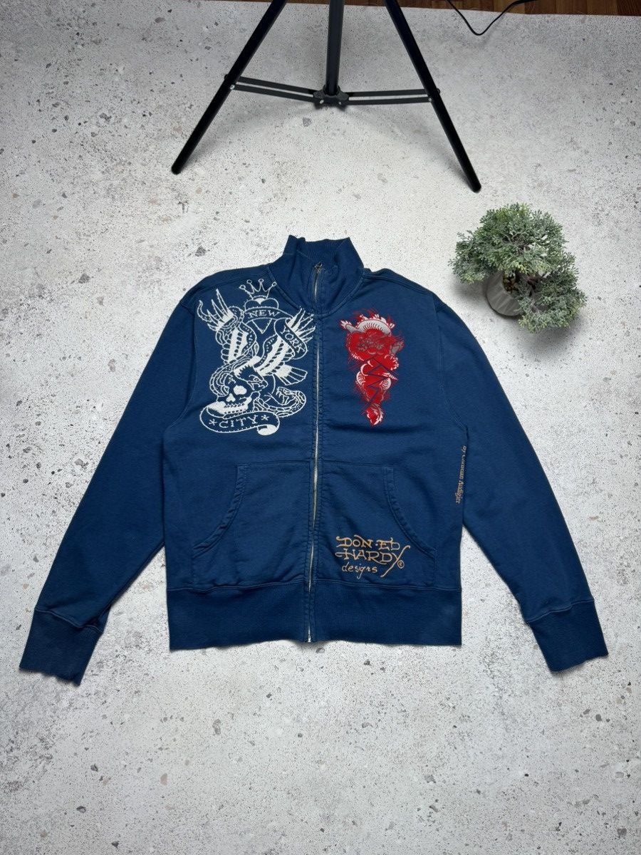 Christian Audigier × Ed Hardy × Vintage Vintage Ed Hardy Big Logo Chrome Hearts Style Zip Hoodie Size US XL / EU 56 / 4 - 2 Thumbnail