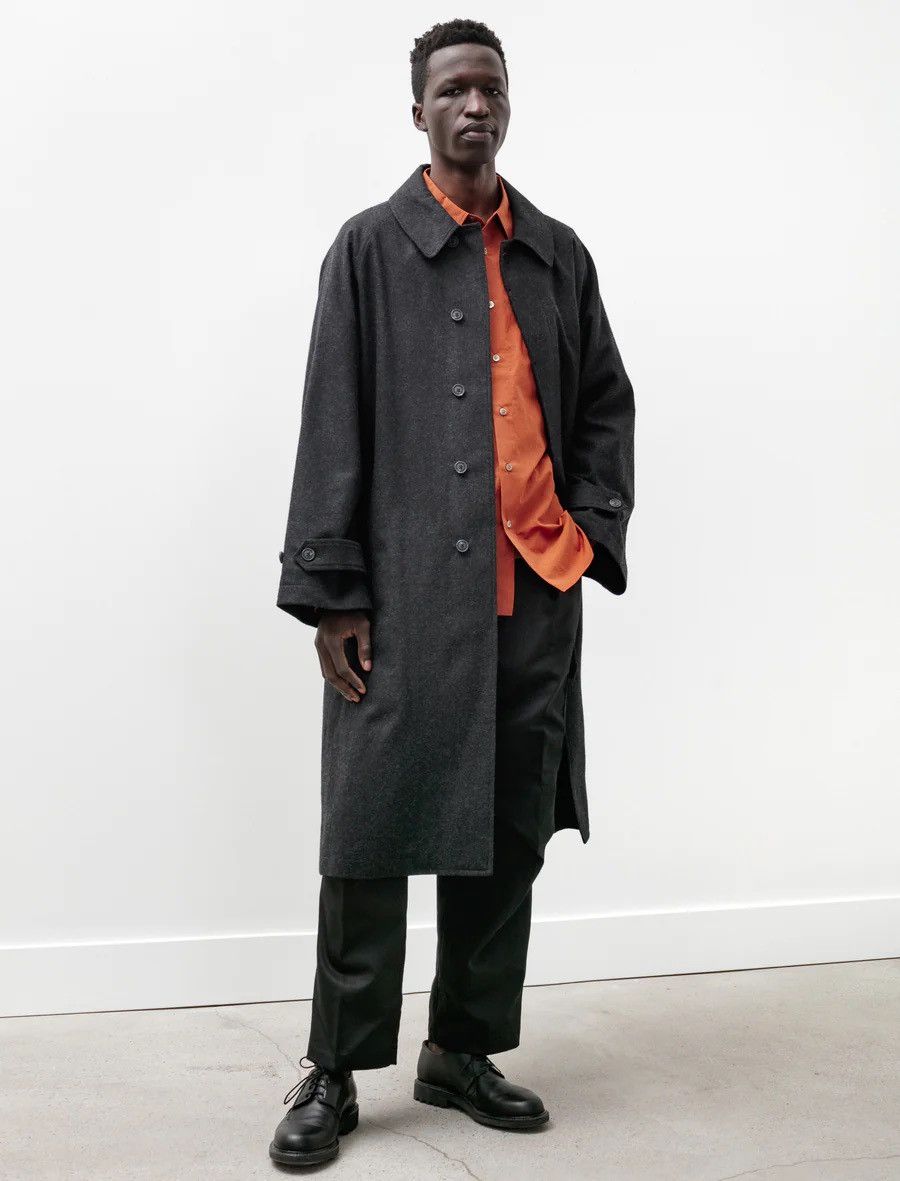 Designer polyploid long coat c black melange | Grailed