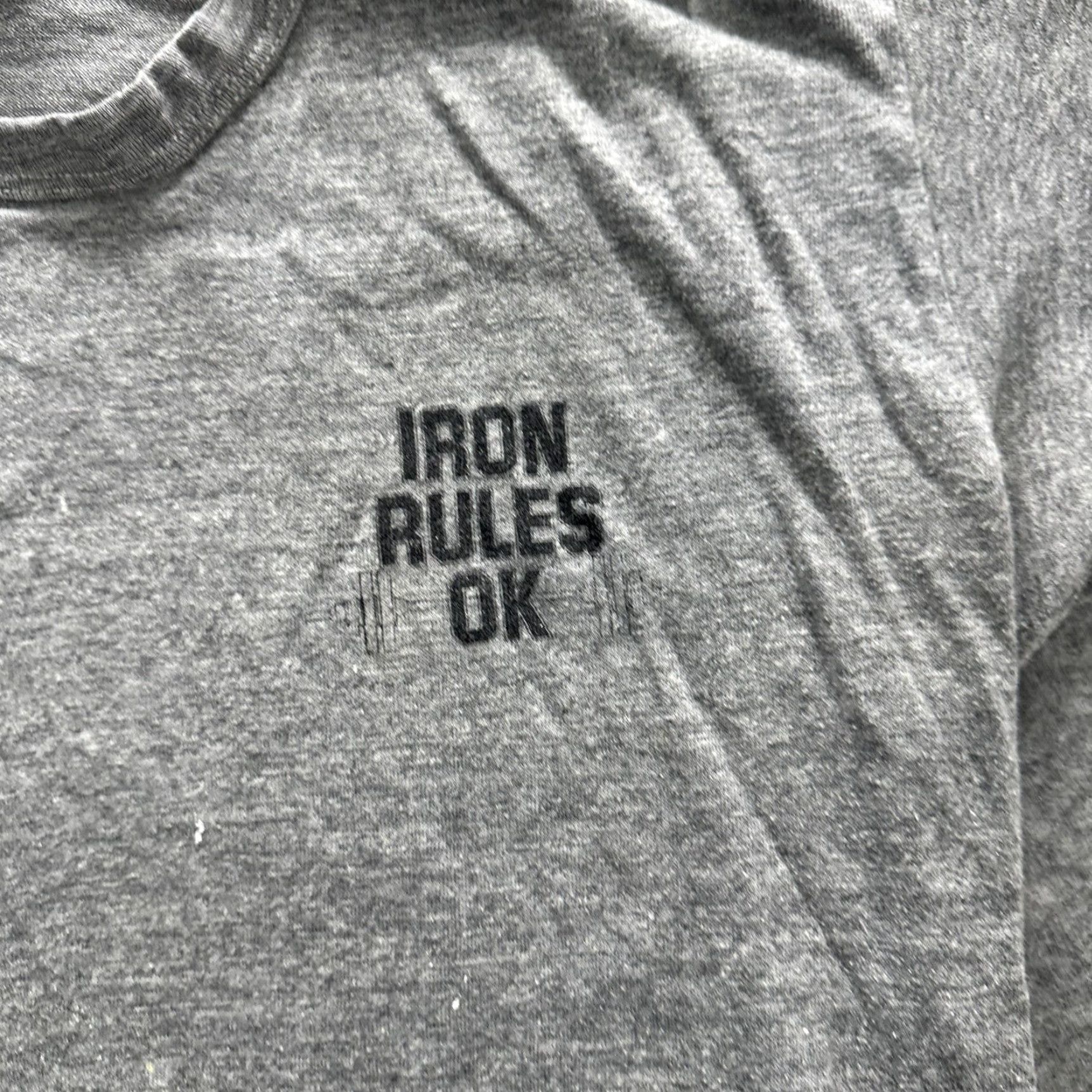 Russell Athletic VINTAGE Russell Athletic Shirt Mens Large Gray Iron Rules OK Tee Short Sleeve Crew Neck Fitness Gy m Workout 80s Size US L / EU 52-54 / 3 - 6 Thumbnail