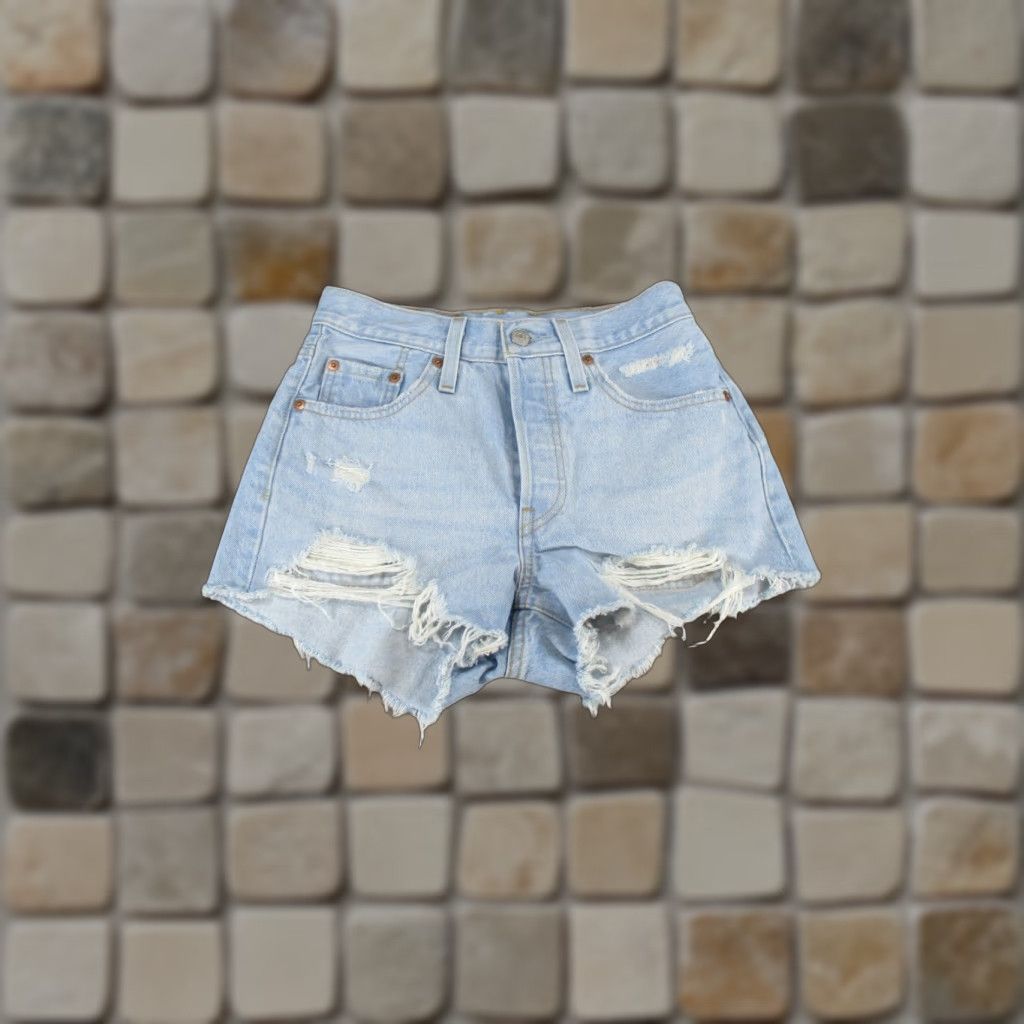 Levi's Levi's 501 Shorts Womens 24 Light Wash Denim Distressed Button Fly Cut Offs - 90s Classic, Blue, Regular, Casual Womens Shorties Size 42" / US 20 - 1 Thumbnail