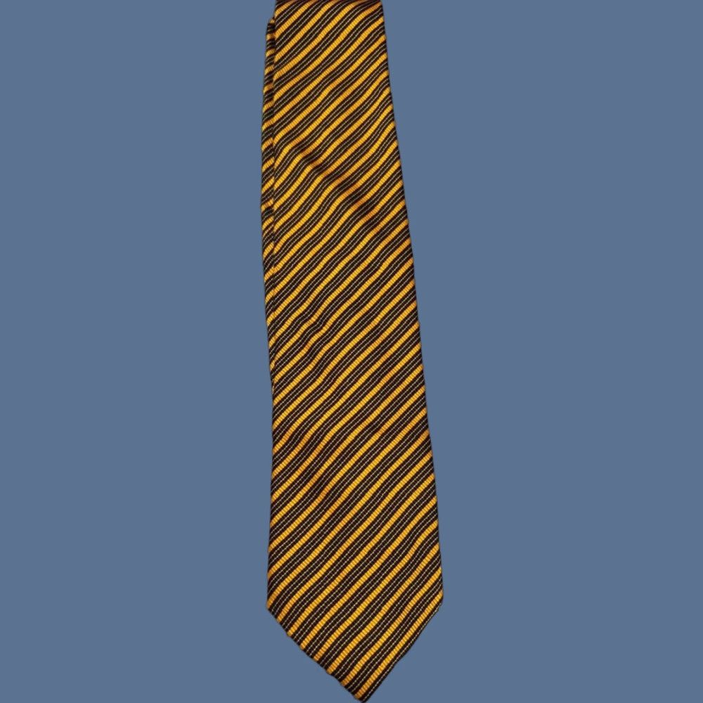 Frame VINTAGE Ben Silver Tie Striped Silk Hand Made Yellow Stripes Classic 57"-60" Men Designer Shirts? Size ONE SIZE - 1 Thumbnail
