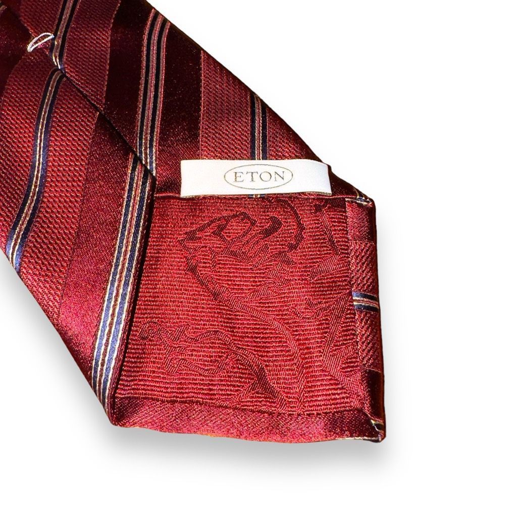 Eton Eton Red & White Stripe Handmade Italian Silk Tie Size ONE SIZE - 3 Thumbnail
