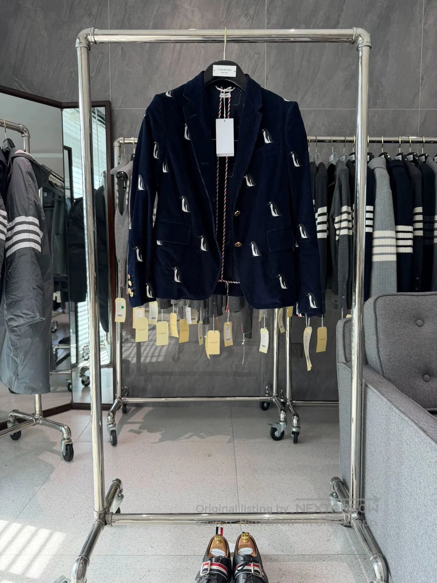 Thom Browne Penguin Embroidery Corduroy Blazer.