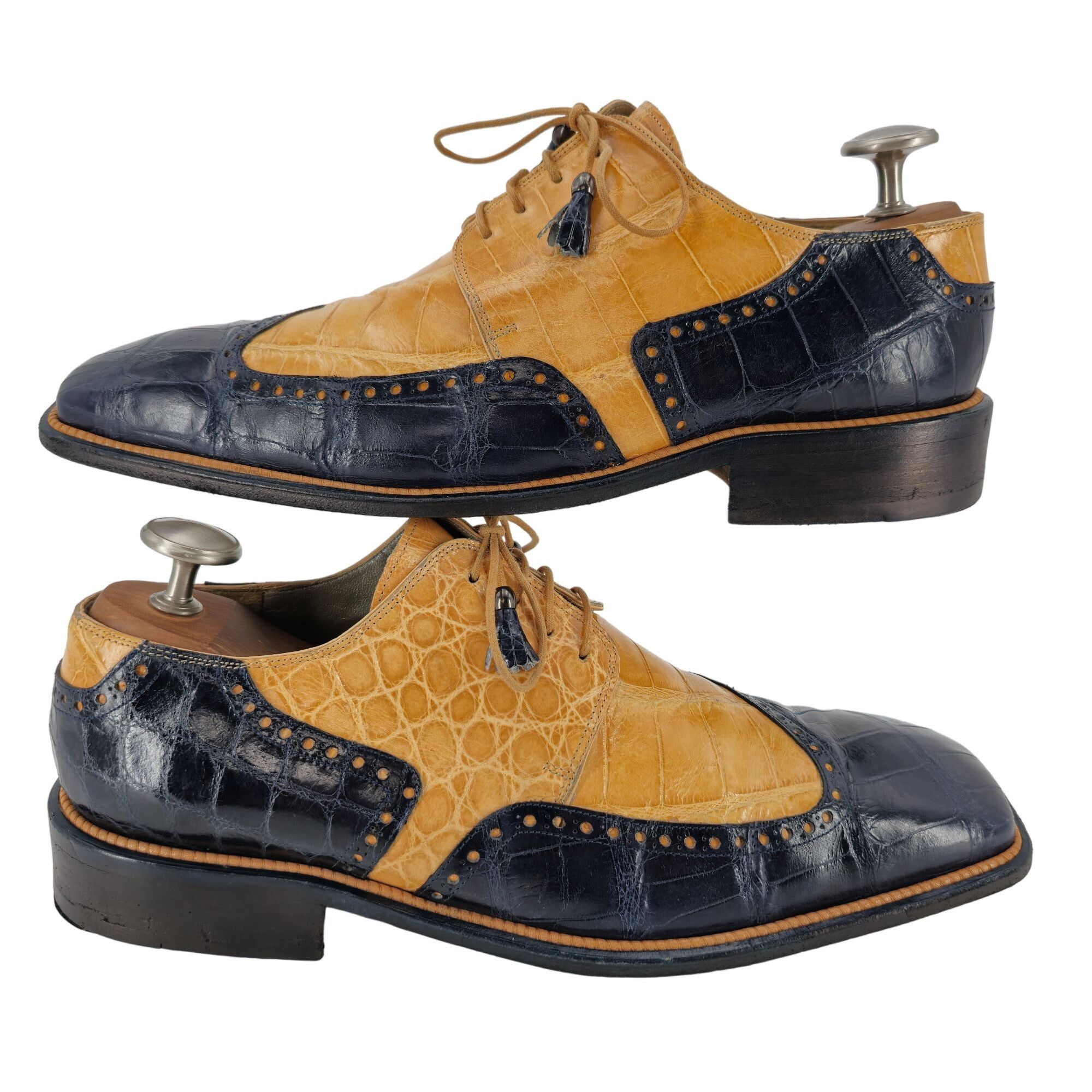 Mauri Mauri Vintage Alligator Exotic Mens 12M Honey Tan Navy Blue Size US 12 / EU 45 - 5 Thumbnail