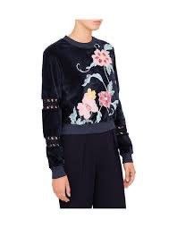 Chloe See by Chloe Floral Velour Crochet Sleeve Pullove Sweatshirt Size L / US 10 / IT 46 - 2 Thumbnail