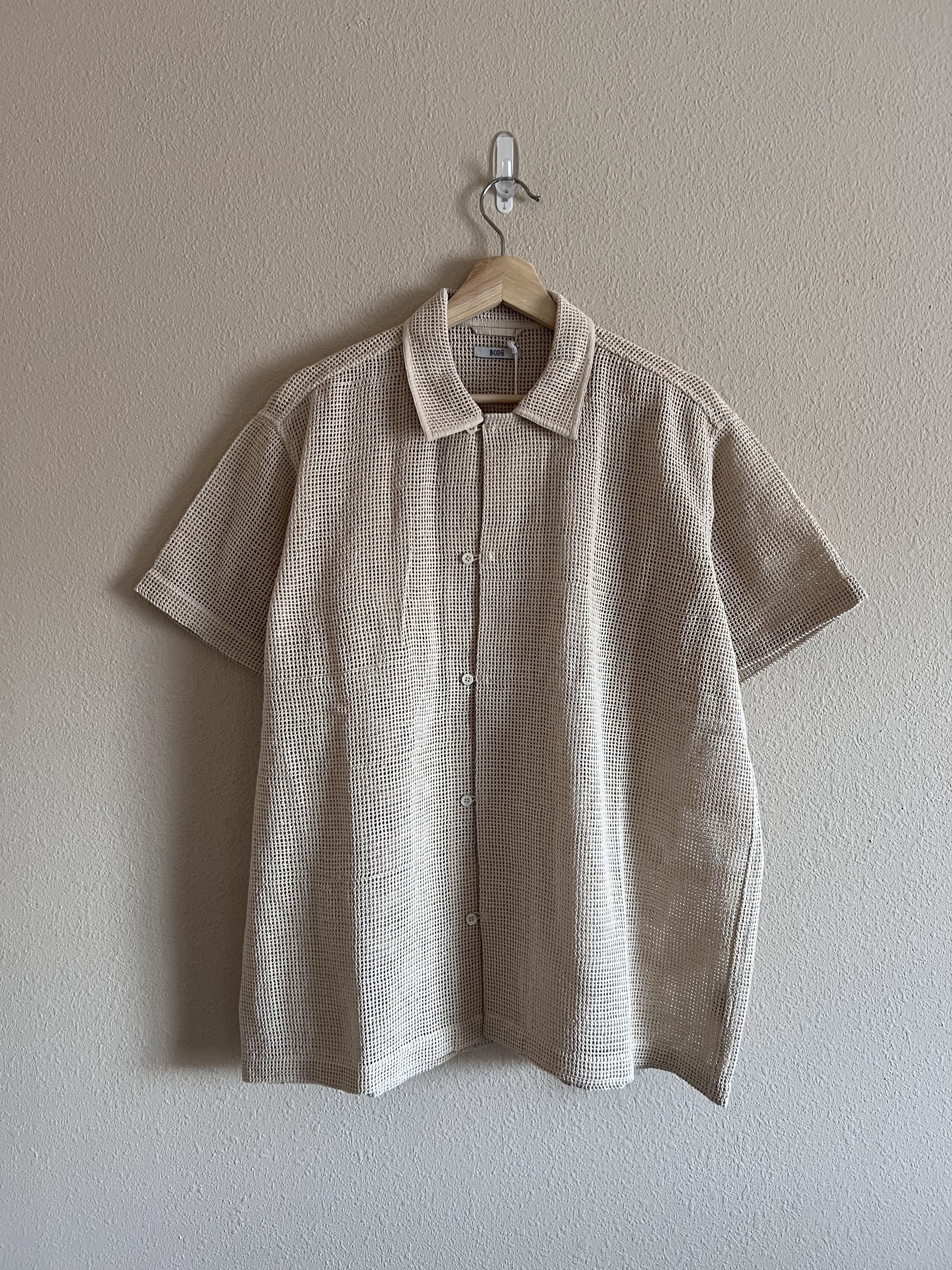 image of Bode Open Weave Ss Shirt In Ecru, Men's (Size 2XL)