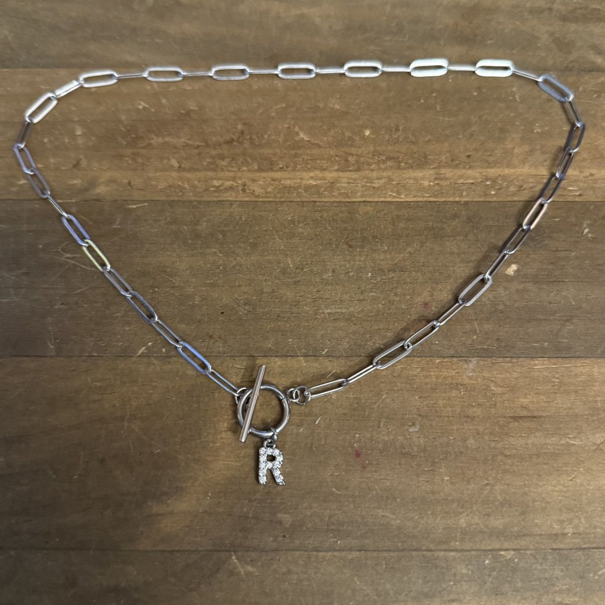 Other Silver tone paper clip link pave initial R toggle necklace Size ONE SIZE - 4 Thumbnail
