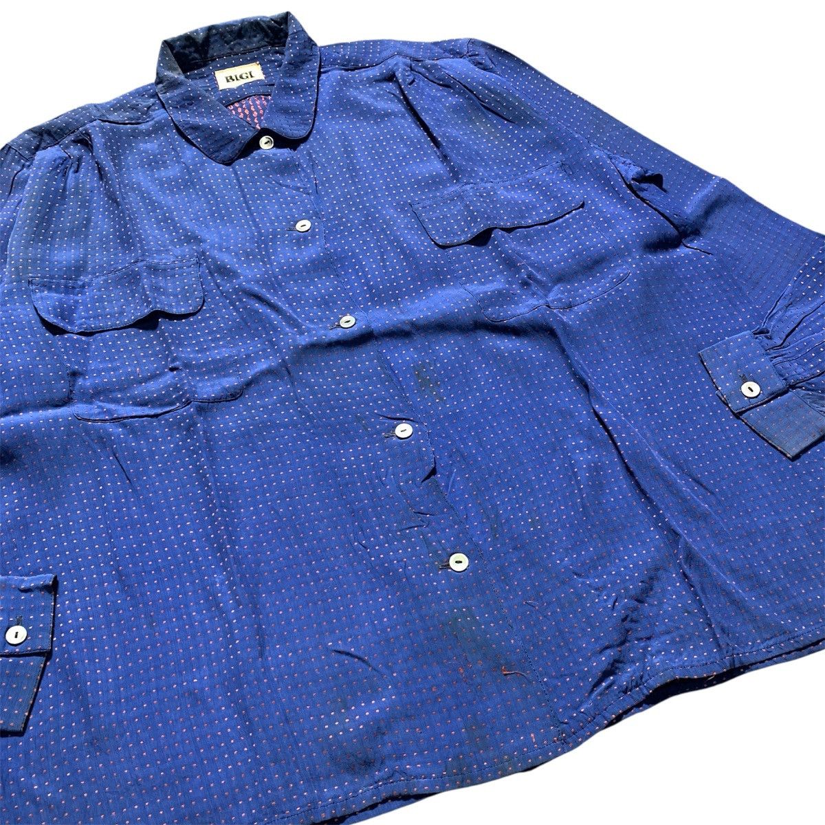 BIGI Vtg 80s Bigi Shirt Blue Polka Double Pocket Shirt Size L / US 10 / IT 46 - 5 Thumbnail