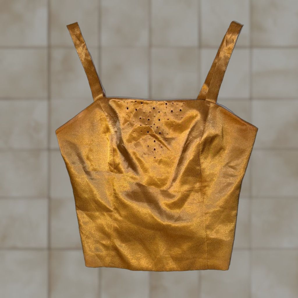 Vintage Louise Ricci Yellow Satin Sleeveless Sequin Tank Shirt 16 Women Regular Casual Strap Wide Strap Zipper Lined Collarless Size XXL / US 16-18 / IT 52-54 - 1 Thumbnail