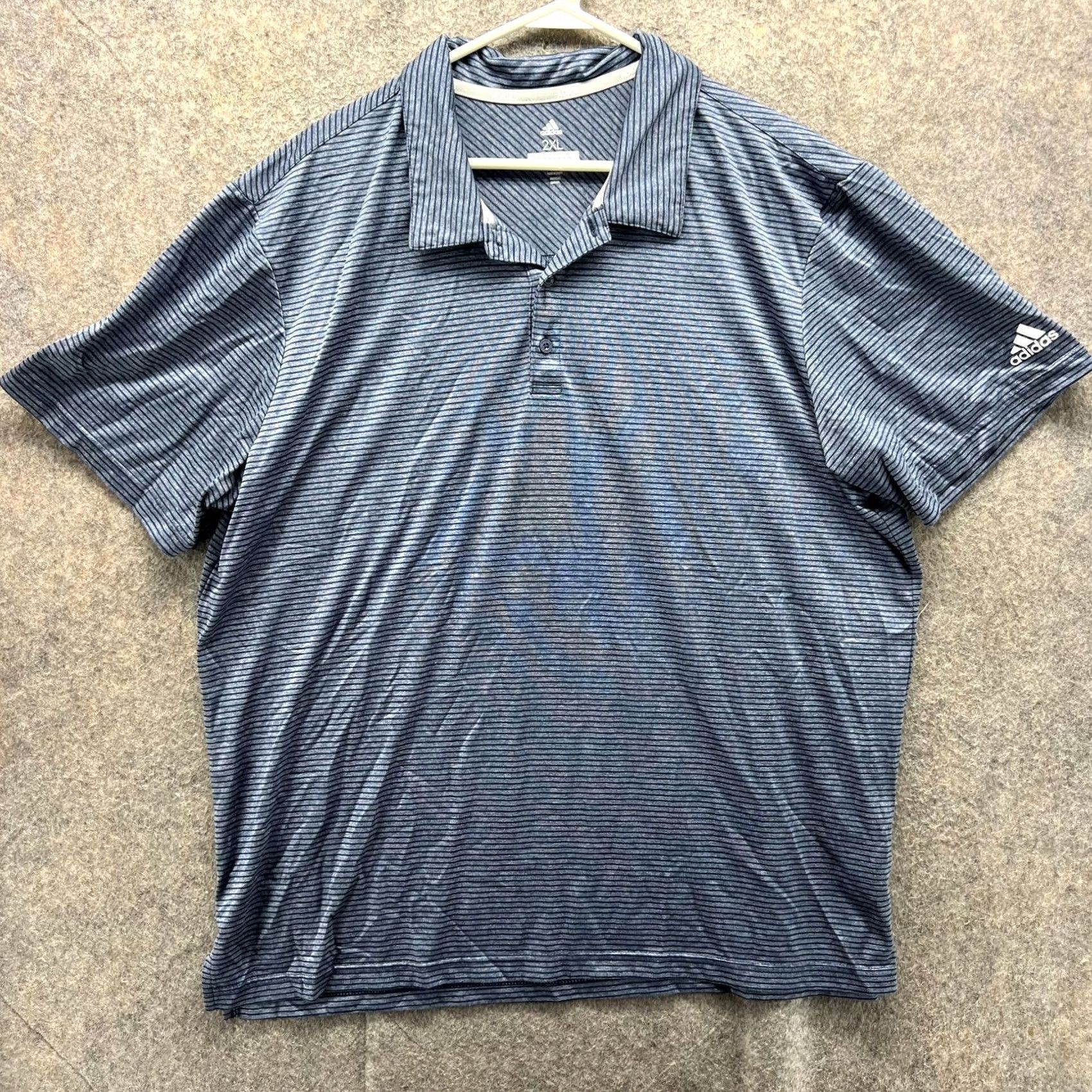 Adidas Adidas Polo Shirt Men 2XL Blue Stripes Golf Preppy Performance Size 48R - 2 Thumbnail
