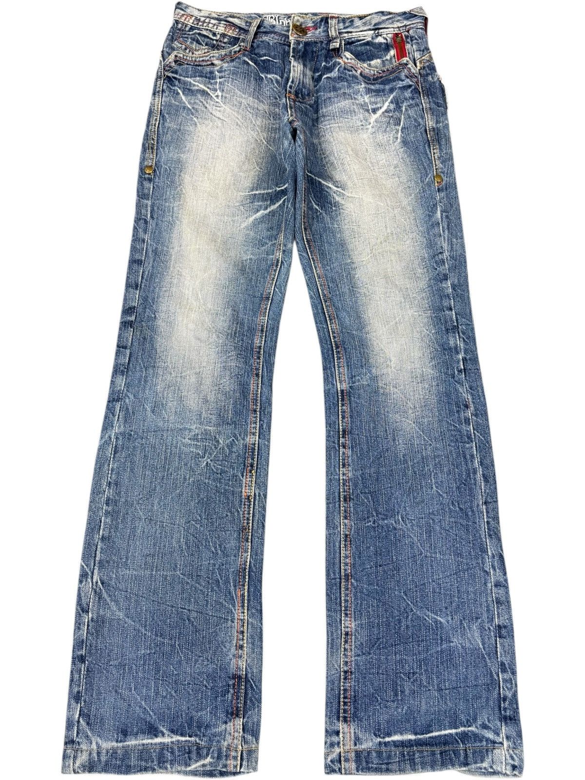 Japanese Brand Vintage Blow by Blue Cracked Faded Wash Bootcut Jeans Size US 30 / EU 46 - 1 Thumbnail