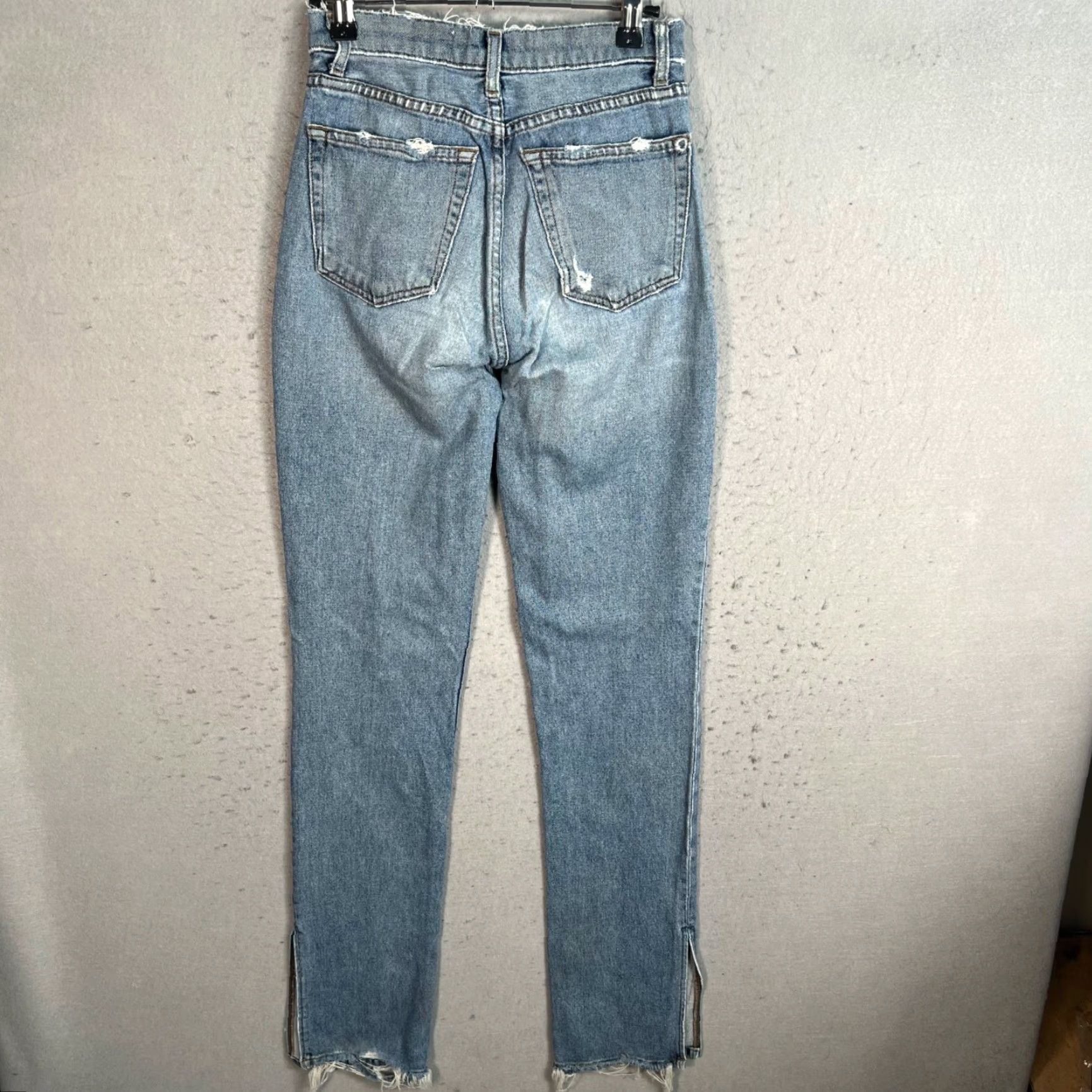 Reformation Reformation Jeans Perri Denim Distressed Blue 23 High-Rise Womens Straight Jeans Size 40" / US 18 - 2 Thumbnail