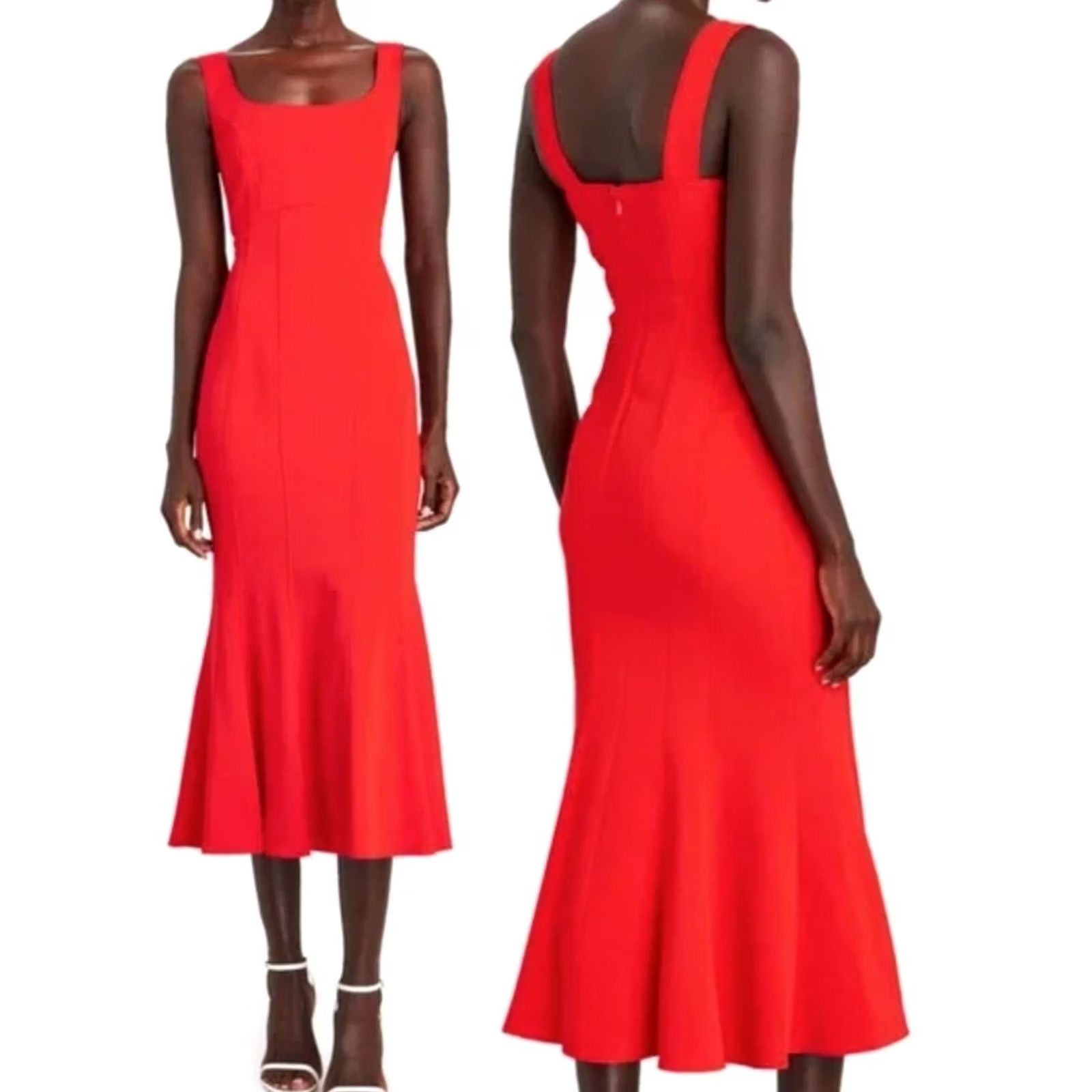 Veronica Beard VERONICA BEARD Dress Women's Gloria Fluted Stretch-Crepe Midi Cocktail Red Sz 0 Size XS / US 0-2 / IT 36-38 - 4 Thumbnail