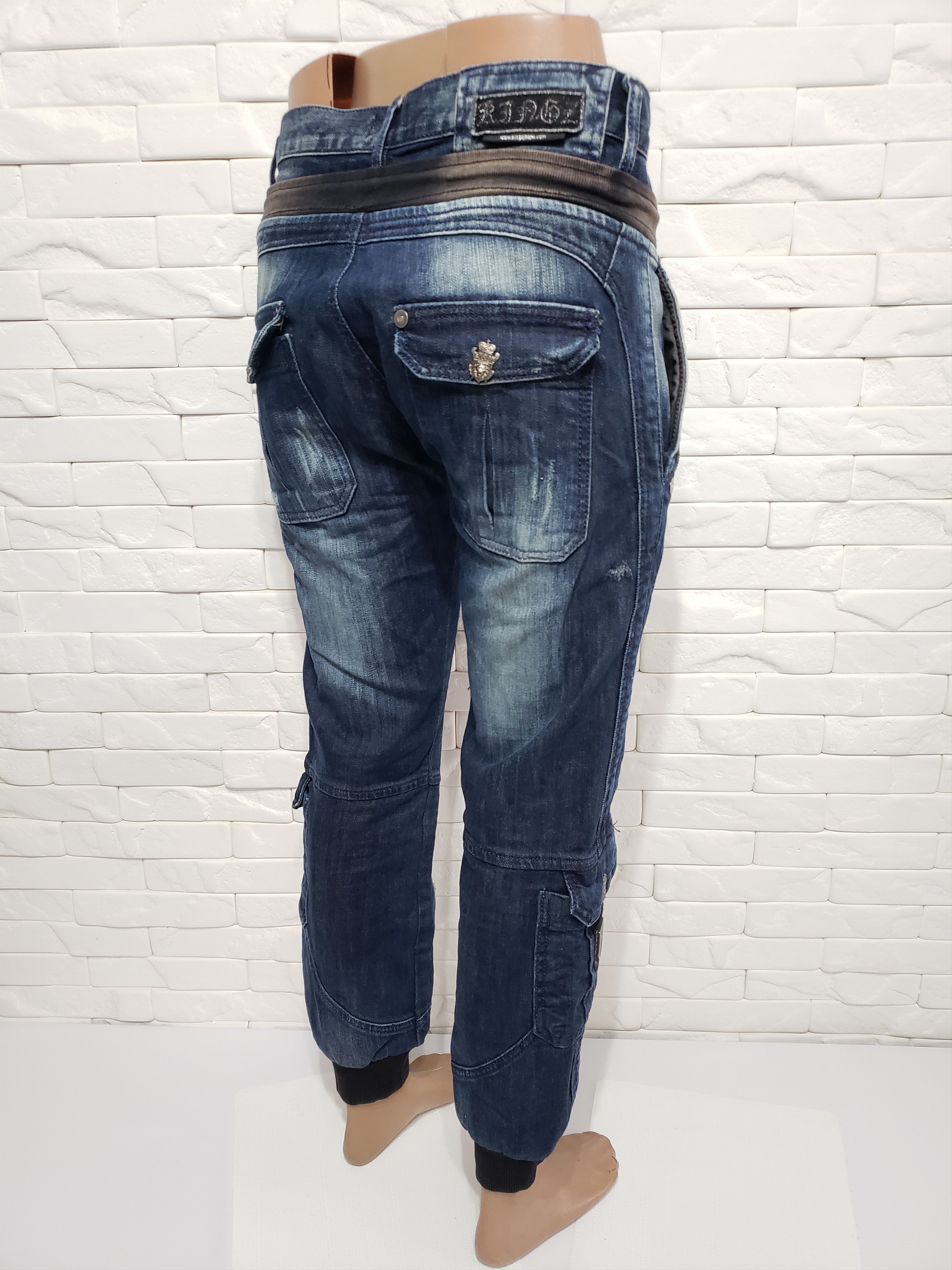 Uniqlo Men's denim pants in blue, decorated with metal elements. Size US 35 - 5 Thumbnail