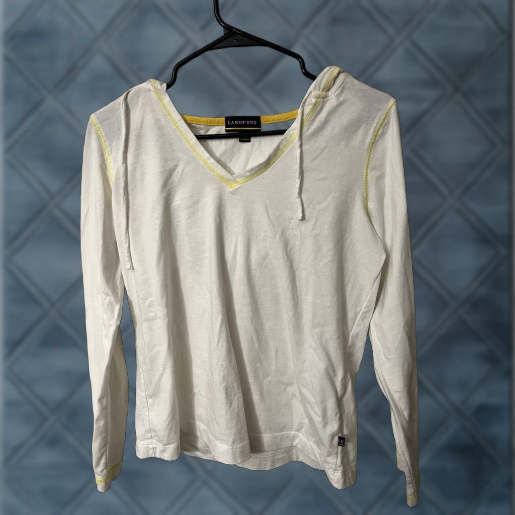 Lands' End VINTAGE Lands' End Women's Hoodie Size Small 6/8 White Solid Cotton Blend Nautical Casual Pullover Size S / US 4 / IT 40 - 1 Thumbnail