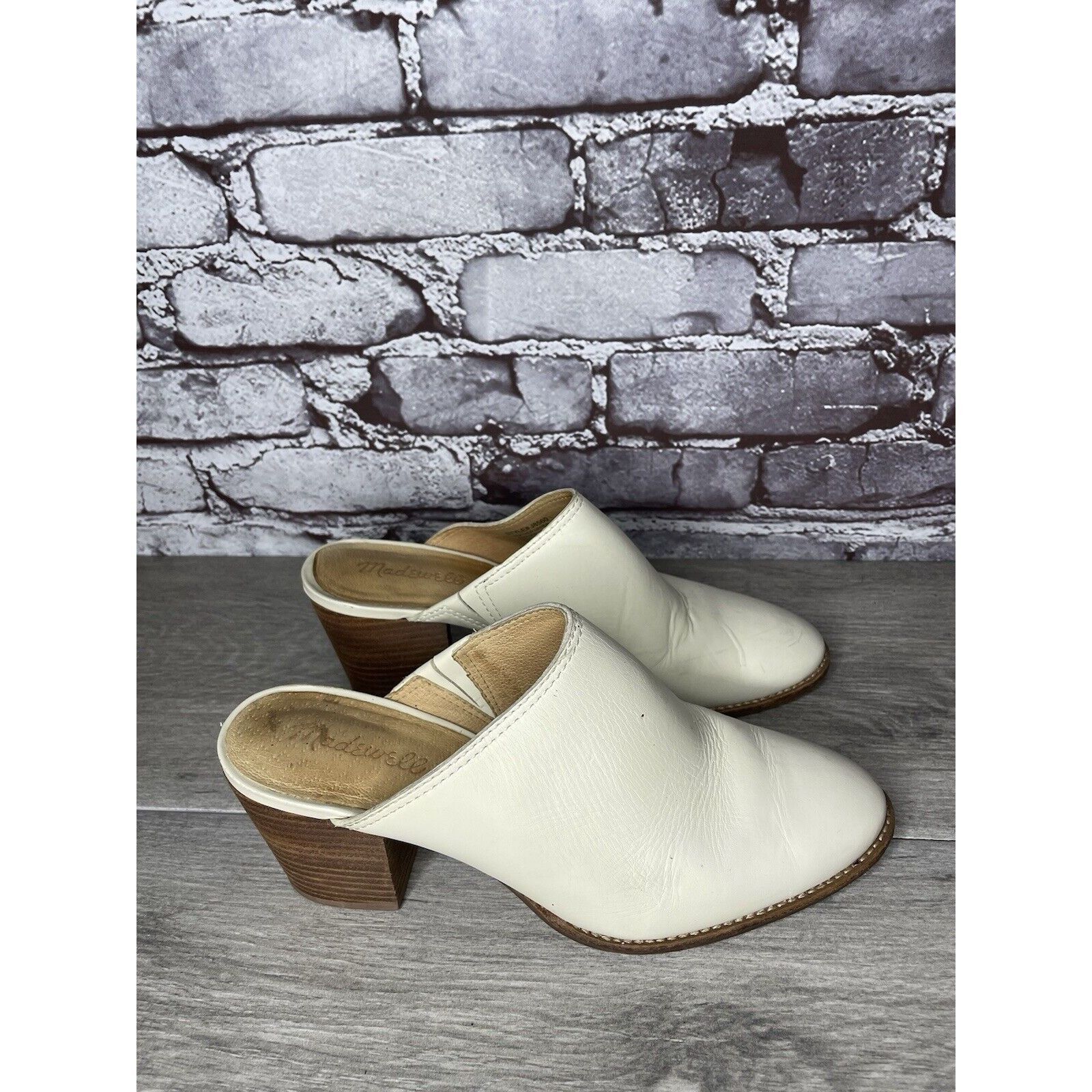 Madewell Madewell The Harper Ivory Leather Mules Stacked Heels Women Size US 8 / IT 38 - 19 Thumbnail