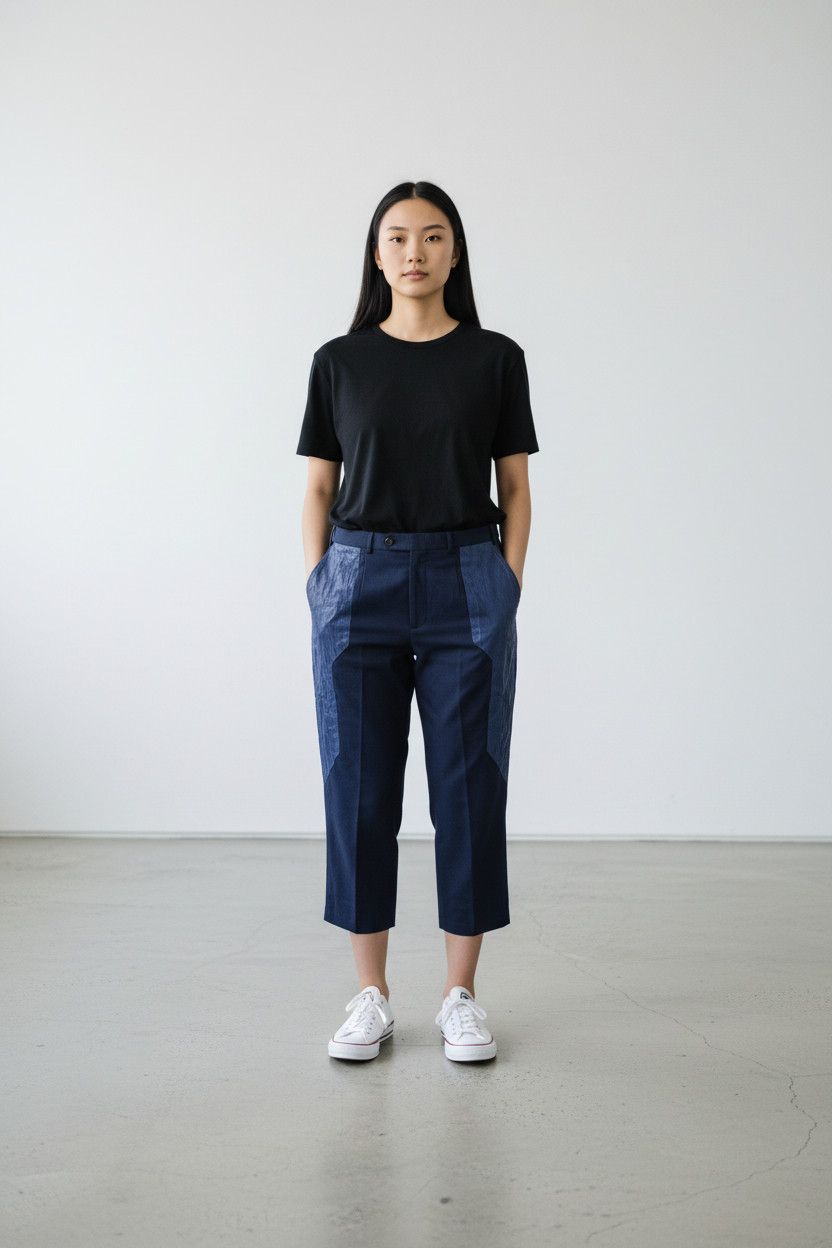 Other Electric Blue Cropped Pants with Real Leather Detail Size US 32 / EU 48 - 3 Thumbnail