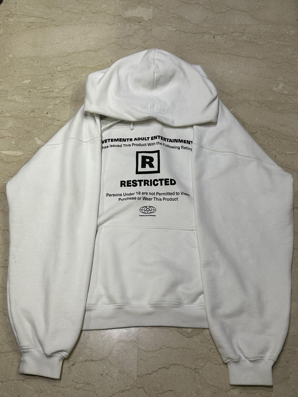 image of Vetements Restricted Hoodie White, Men's (Size XL)