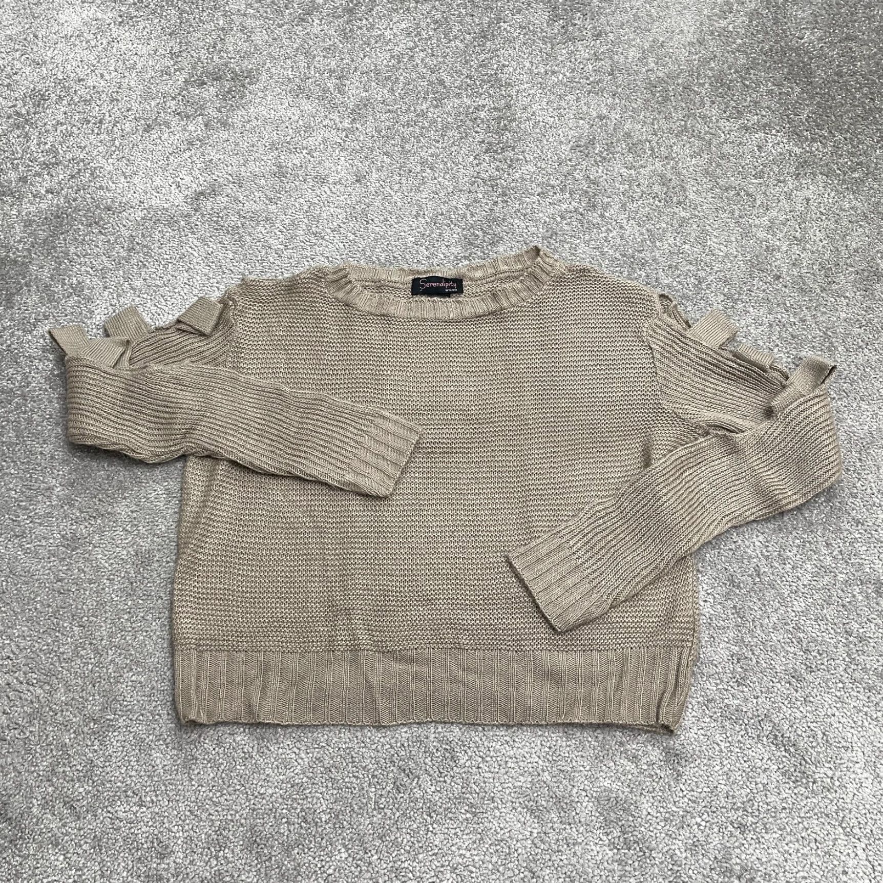Vintage Serendipity Victoria Acrylic Cropped Sweater Womens XL Brown Ladder Sleeve Size XL / US 12-14 / IT 48-50 - 2 Thumbnail