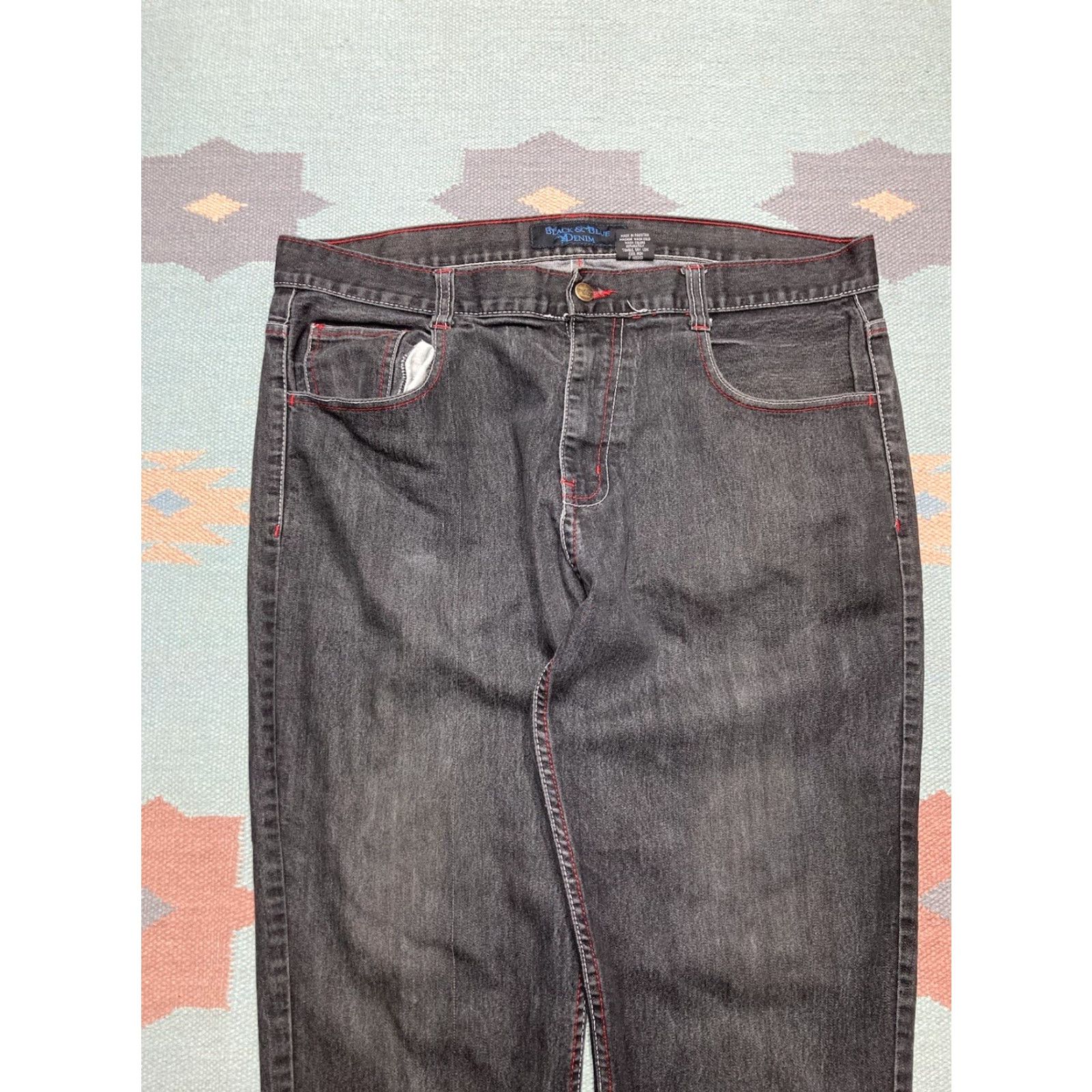Vintage VINTAGE Black & Blue Denim Jeans Men 38 Regular 38x31 Black Embroidered Grunge Baggy Goth Y2K Skater Size US 38 / EU 54 - 5 Thumbnail
