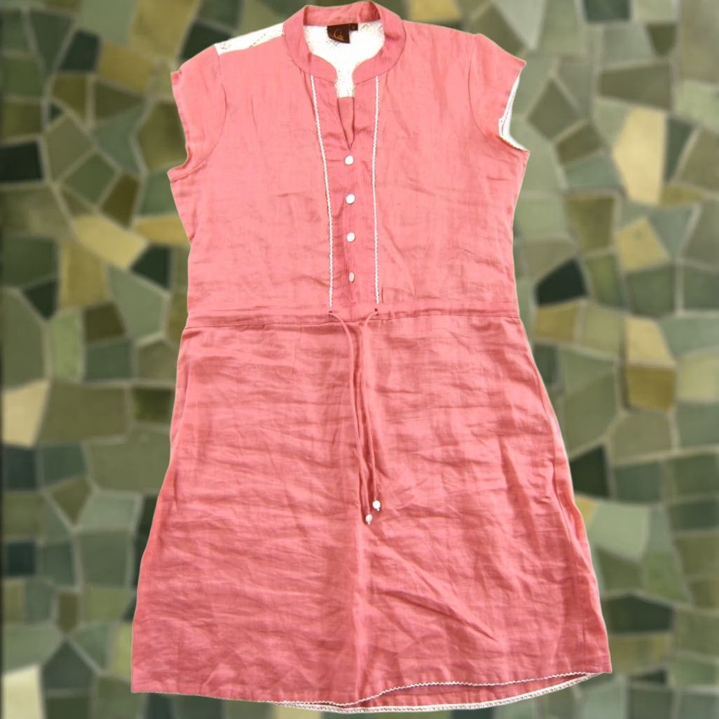 Vintage Gili Dress Cap Sleeve V-Neck Sheath Linen 100% Pink Large - Womens Size L / US 10 / IT 46 - 1 Thumbnail