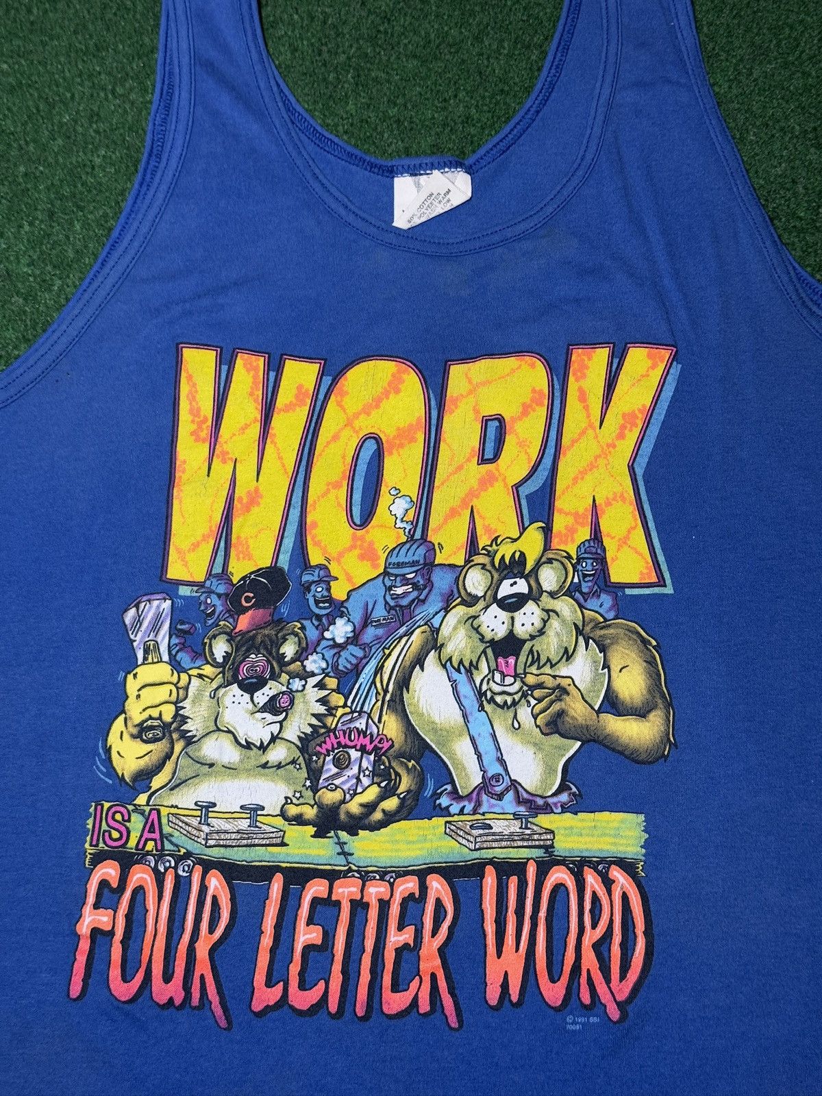 Vintage Vtg 90s Funny Work Lazy Dumb Stupid Comic Cartoon Tank Top Size US XL / EU 56 / 4 - 2 Thumbnail