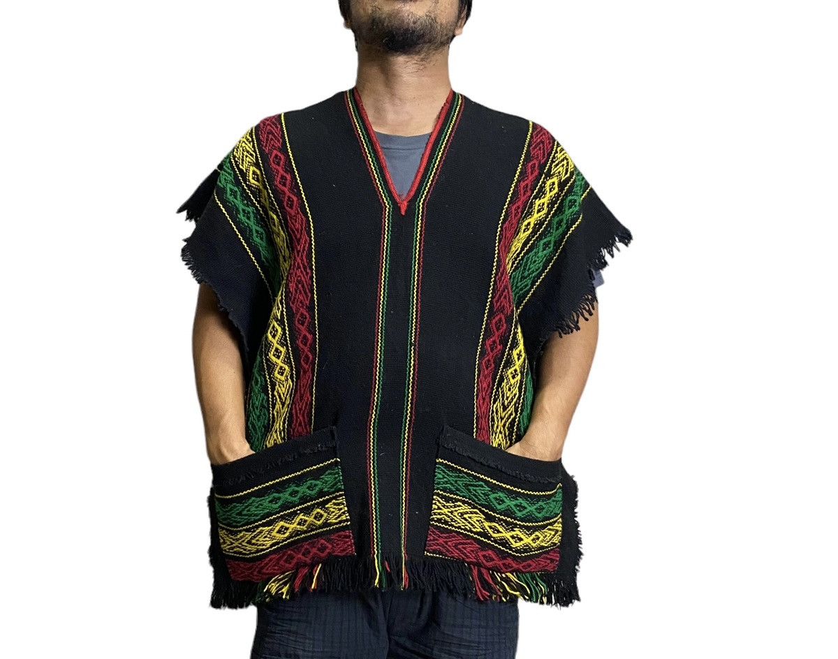 Handmade × Vintage Handmade Rasta poncho Size ONE SIZE - 1 Thumbnail