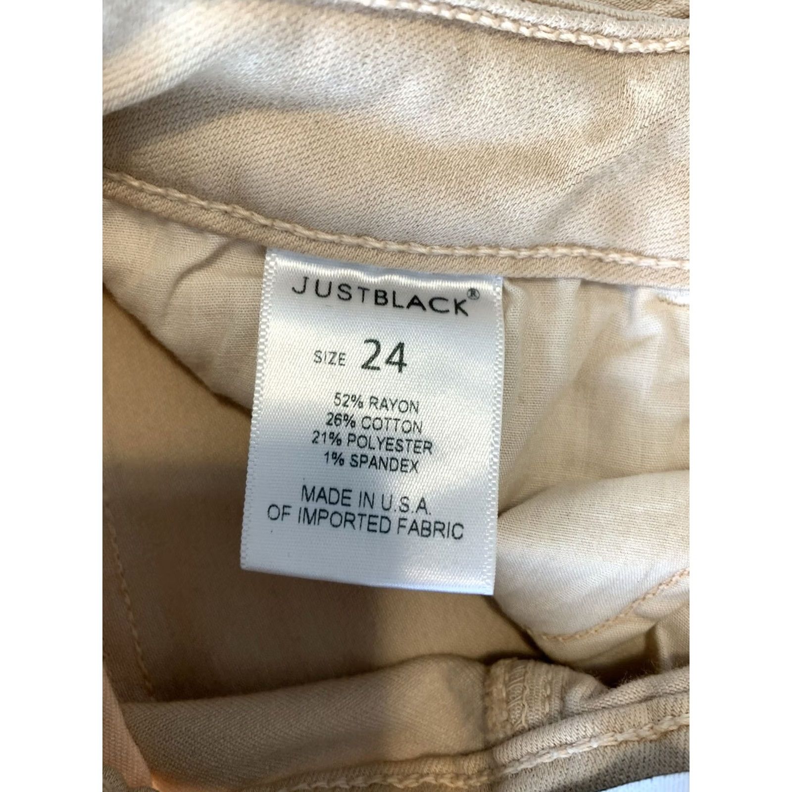 Denime JUST BLACK Jeans Women Sz 24 Skinny Beige Denim Stretch Distressed Hem Made USA Size 42" / US 20 - 6 Thumbnail