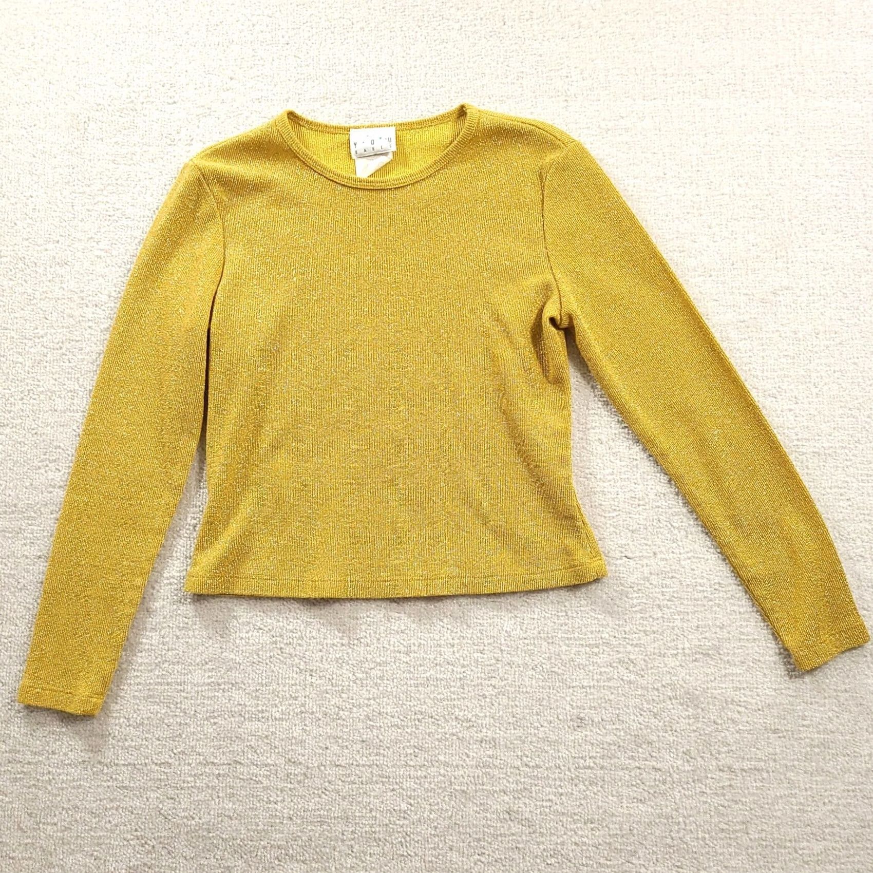 Vintage Vintage You Babes Top Medium Yellow Shimmer Crew Neck Long Sleeve Made in USA Size M / US 6-8 / IT 42-44 - 2 Thumbnail