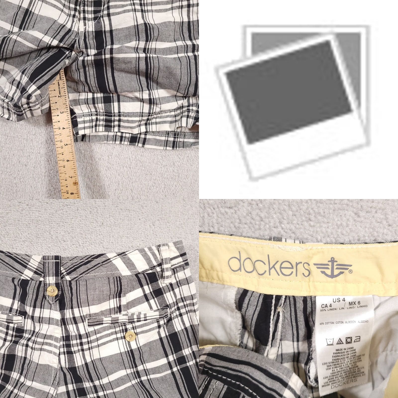 Dockers VINTAGE Dockers Short Women’s 4 Black White Plaid 4.5" Inseam Midrise Chino Linen Blend Easy Care Knit? Size 27" / US 4 / IT 40 - 7 Thumbnail