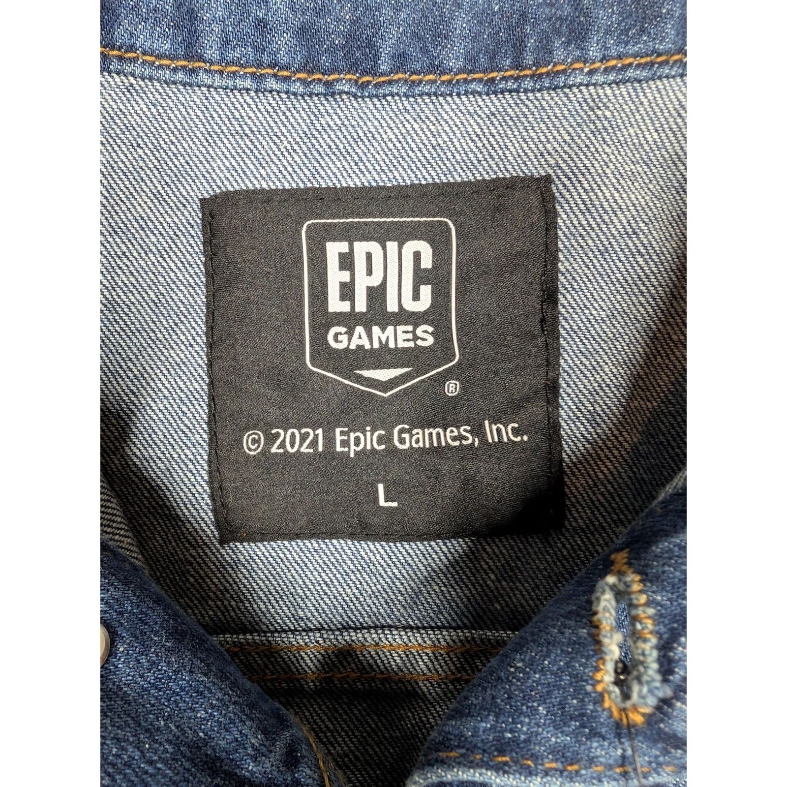 Denime Epic Games Jacket Denim Trucker Bomber Jacket Mens Large Blue 100% Cotton Pockets Logo Gaming Casual Vintage N/A Size US L / EU 52-54 / 3 - 6 Thumbnail