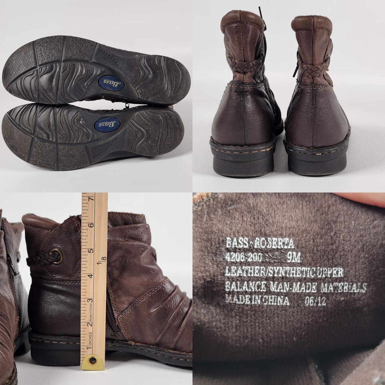Vintage Bass Women's Size 9 M Brown Pleated Leather Ankle Booties Boots Size US 9 / IT 39 - 8 Thumbnail