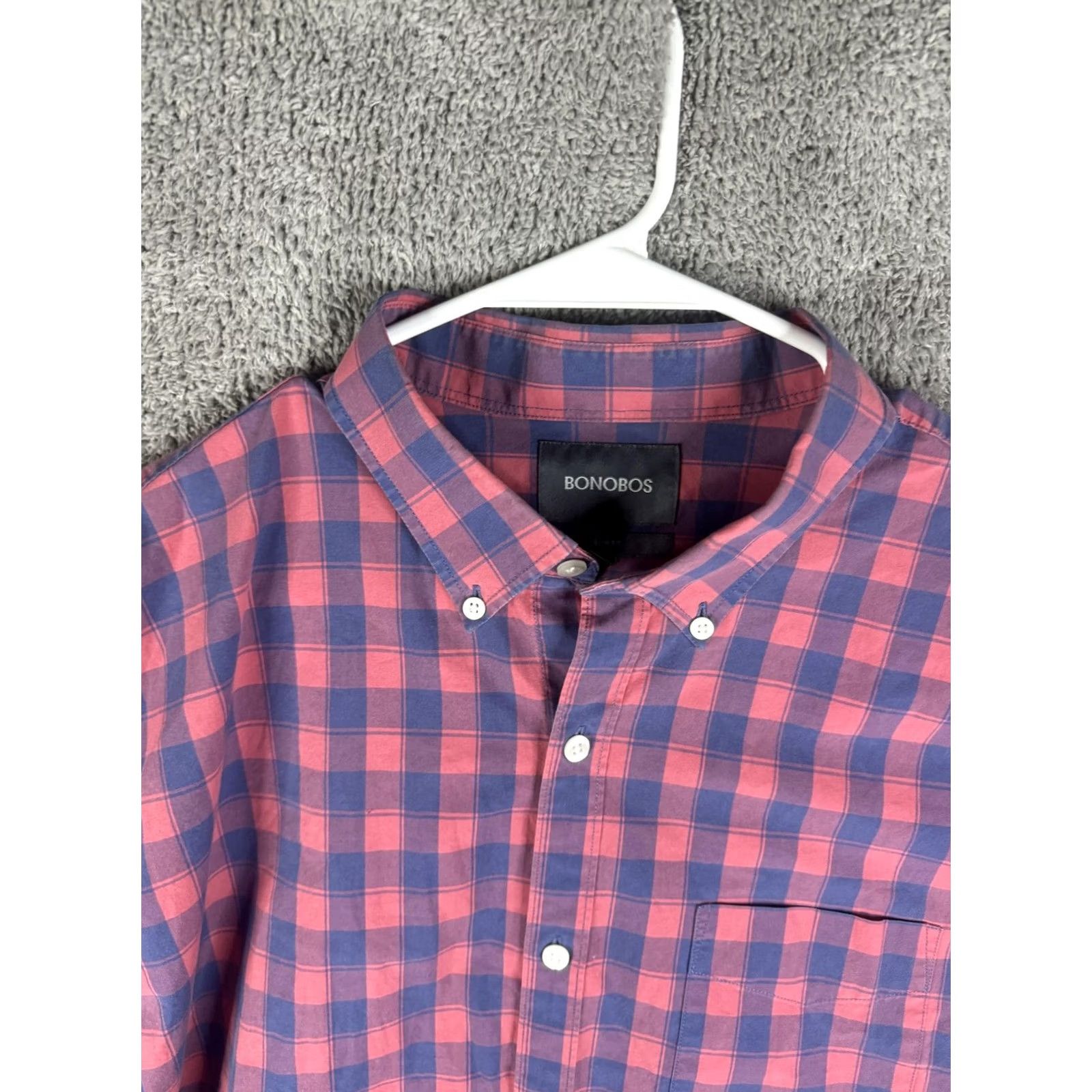 Bonobos Bonobos Shirt Mens 2XL Red Blue Plaid Slim Fit Button Front Long Sleeve Size US XXL / EU 58 / 5 - 5 Thumbnail