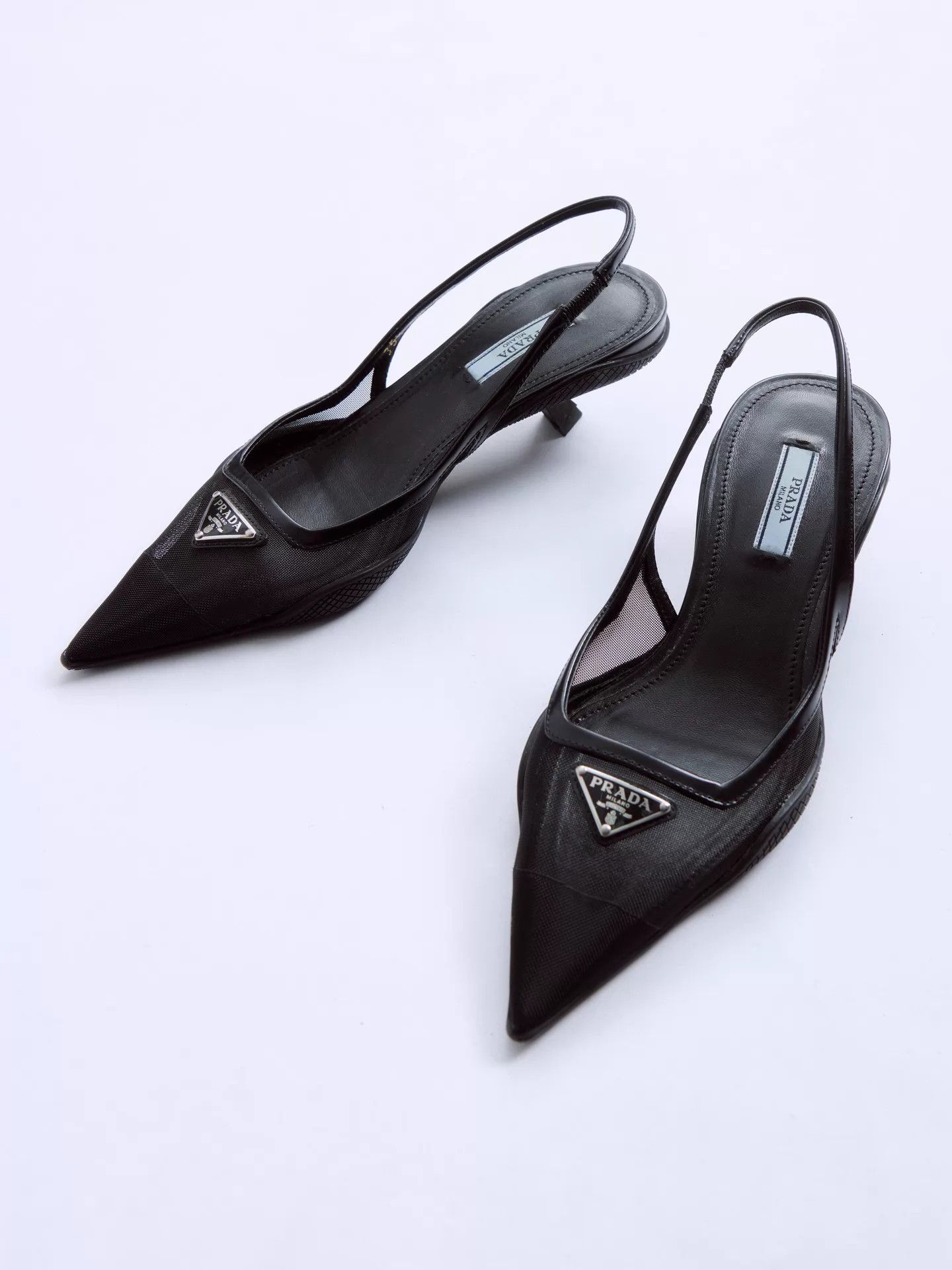 Prada PRADA 2022SS Black Nylon Mesh Cat Heels Tri Logo Size US 6.5 / IT 36.5 - 5 Thumbnail
