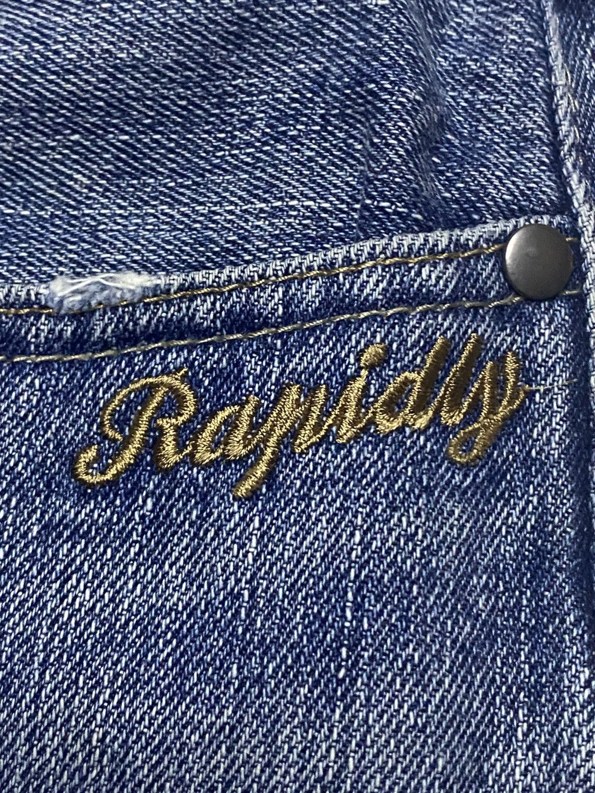 Japanese Brand Vintage Rapidly Embroidery Logo Faded Wash Taperred Leg Jean Size US 33 - 9 Thumbnail