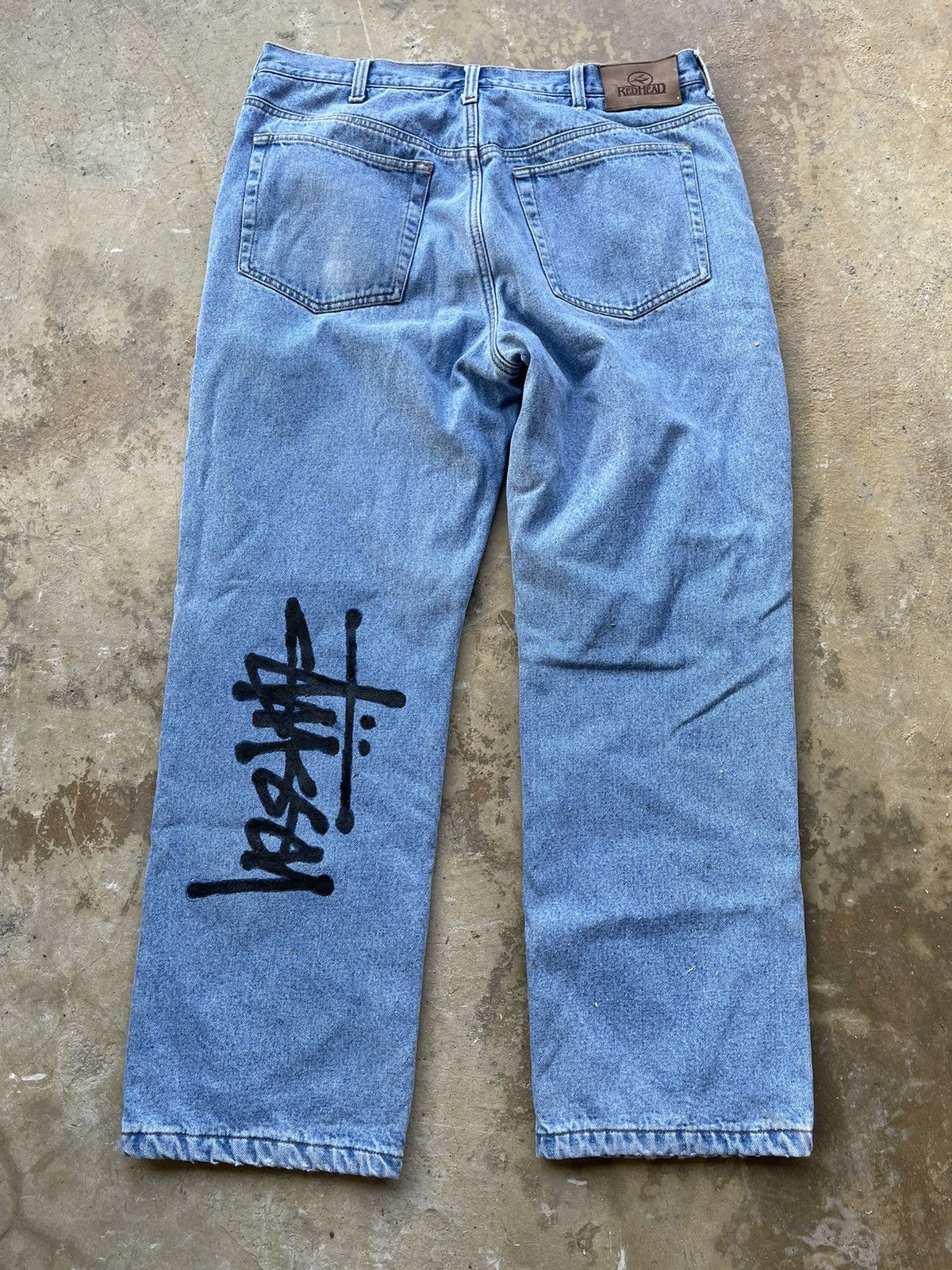 Redhead Vintage Stussy Baggy Jeans 8 ball Custom Made Size US 35 - 2 Thumbnail
