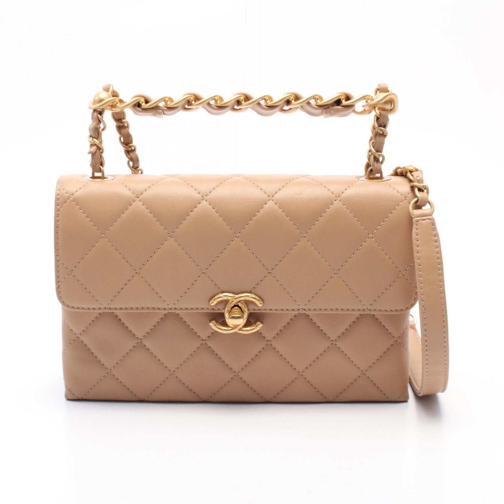 Chanel Chanel Matelasse Leather Shoulder Bag Leather Shoulder Bag in Beige, Women's