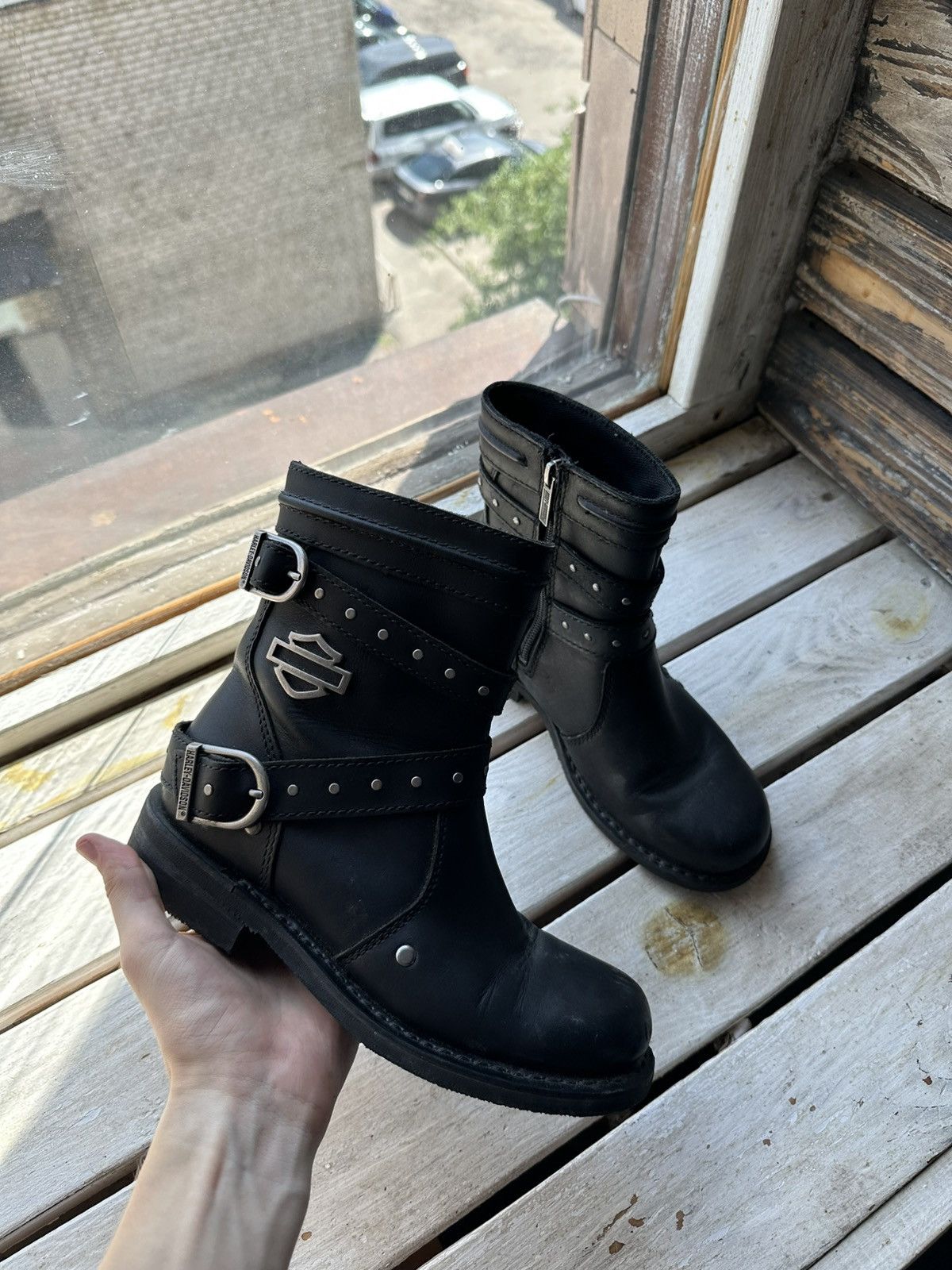 Harley Davidson 🚨RARE HARLEY DAVIDSON BLACK BOOTS METAL WITH LOGO IF6WAS9 Size US 7 / IT 37 - 1 Thumbnail