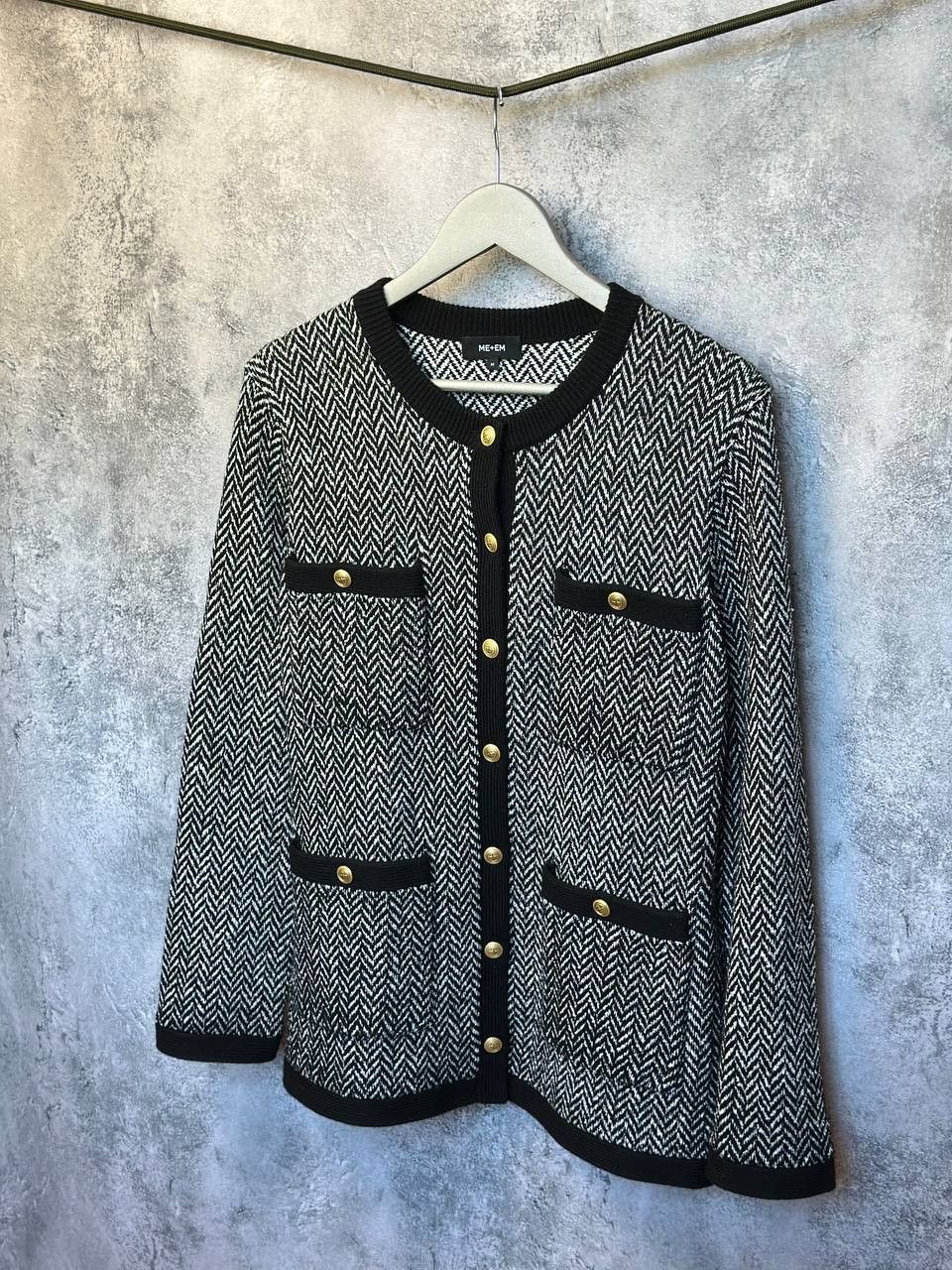 Designer × ME+EM RRP 440$ ME + EM Chevron Pattern Round Neck Knitted Jacket Size M / US 6-8 / IT 42-44 - 1 Thumbnail