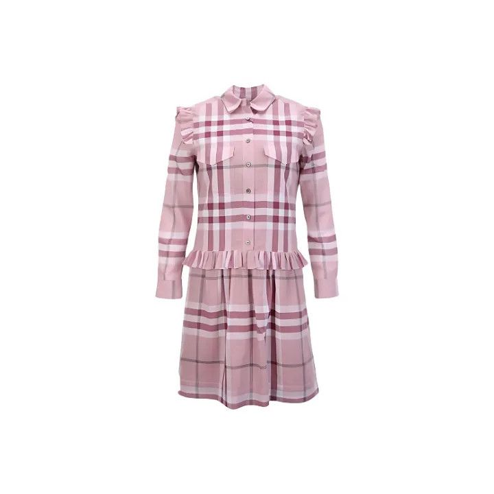 Burberry Burberry Pink Check Long Sleeve Dress for Women 0079 Size S / US 4 / IT 40 - 1 Thumbnail