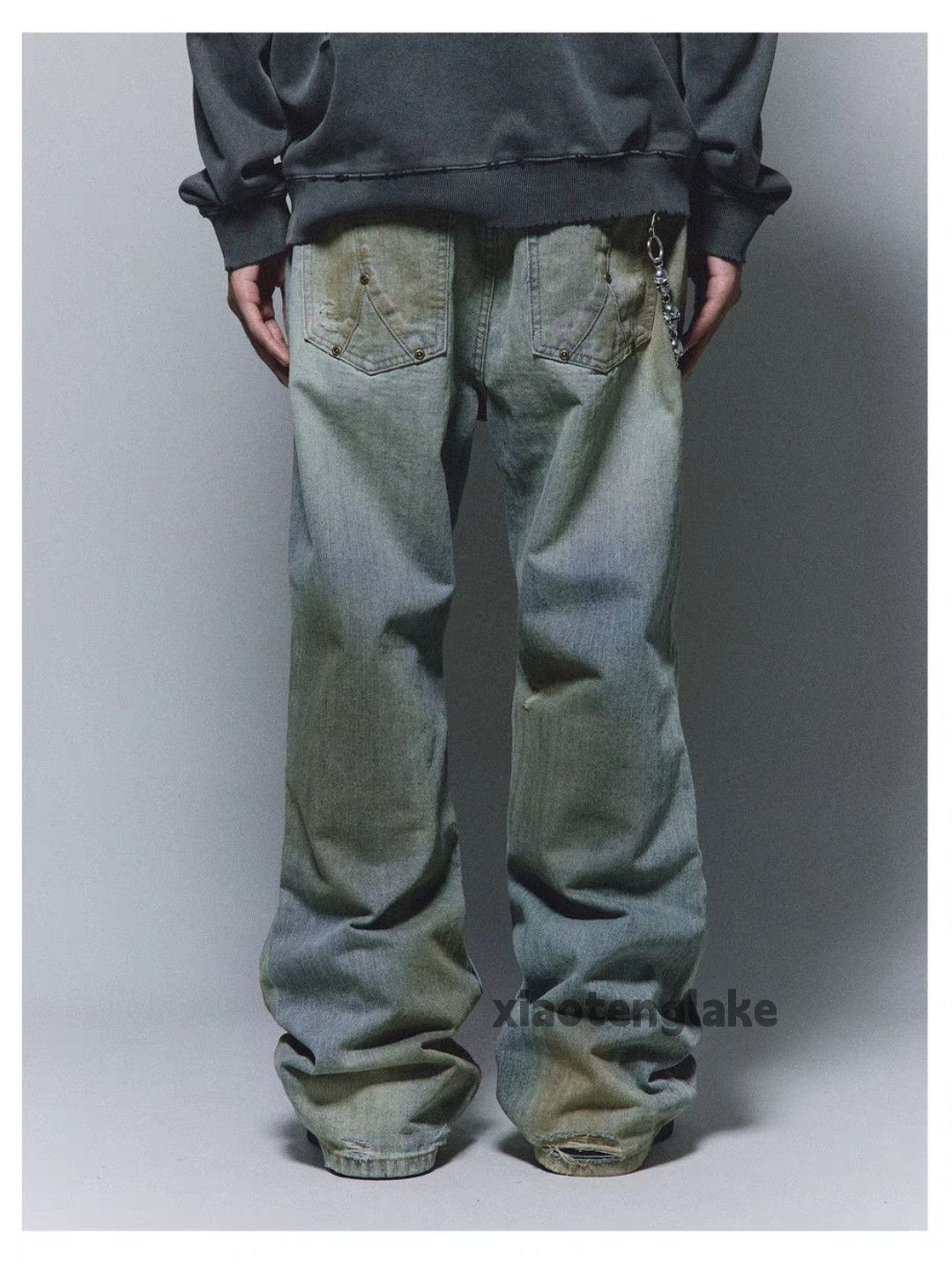 Jean × Vintage washed faded rusty stain grunge hiphop flared jeans Size US 36 / EU 52 - 8 Thumbnail