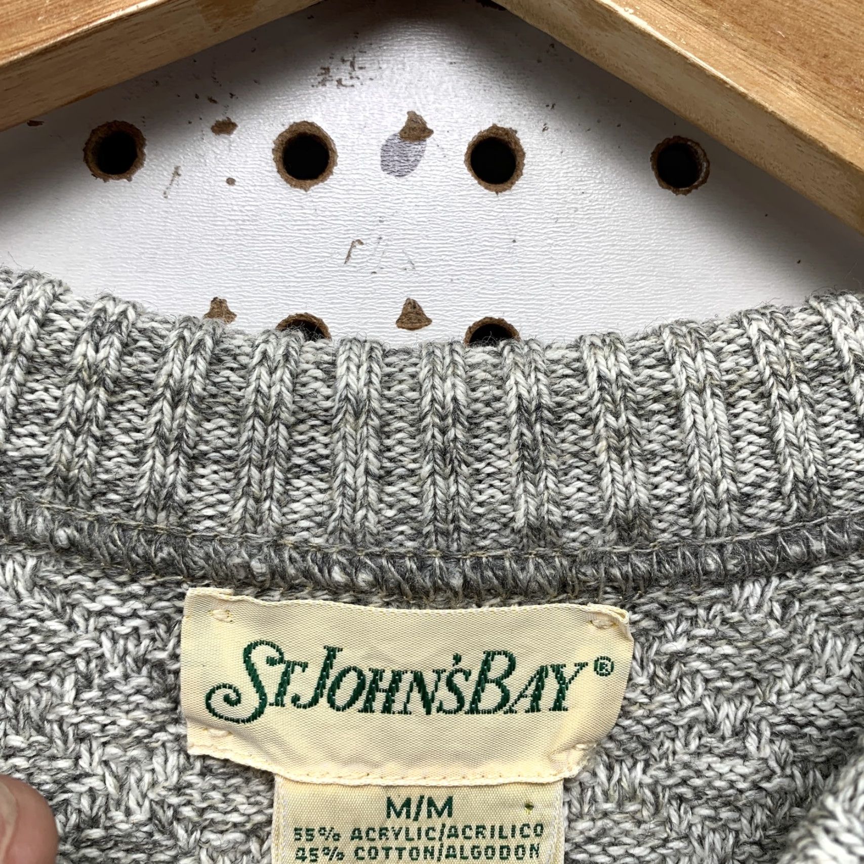 Vintage Vintage 90s St. John's Bay Gray Black Green Knitted Crew Neck Sweatshirt Mens Medium Casual Geometric Pattern Size US M / EU 48-50 / 2 - 2 Thumbnail
