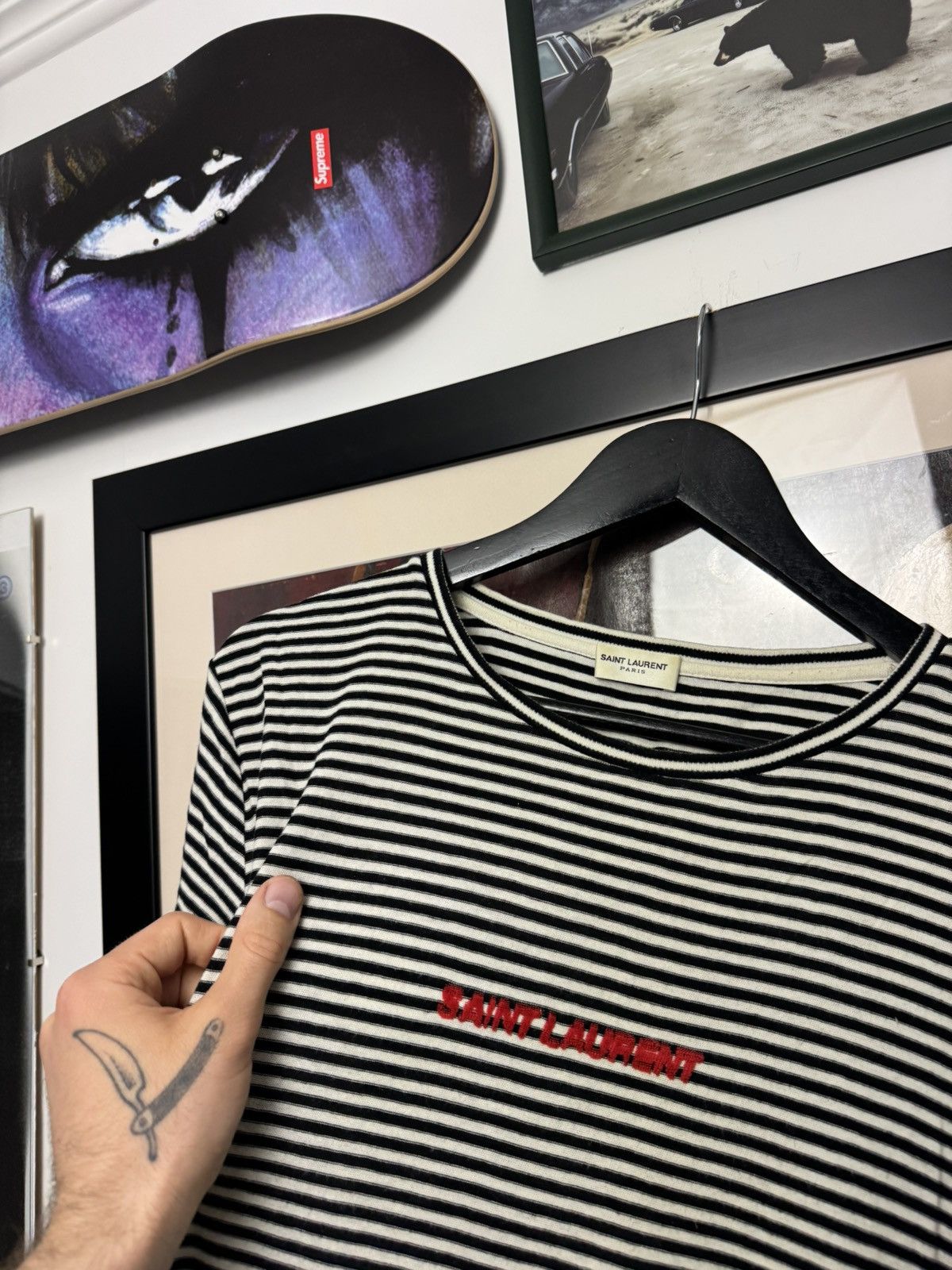 Saint Laurent Paris Saint Laurent Knit Stripe Tee Designer Luxury Center Logo Size US M / EU 48-50 / 2 - 3 Thumbnail