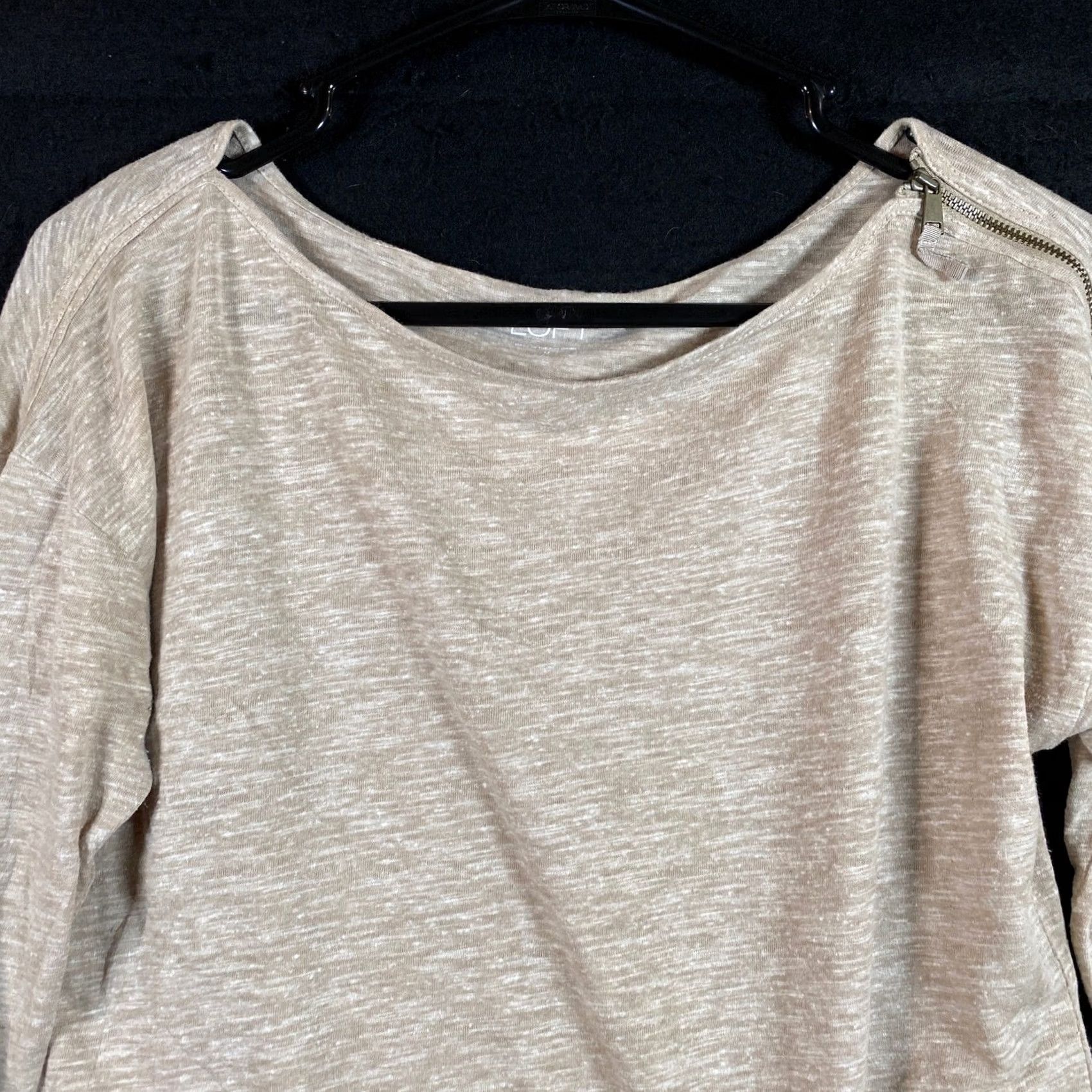 Ann Taylor Ann Taylor LOFT Womens Shirt Tan Heathered Boat Neck Long Sleeve Stretch Medium Size M / US 6-8 / IT 42-44 - 2 Thumbnail